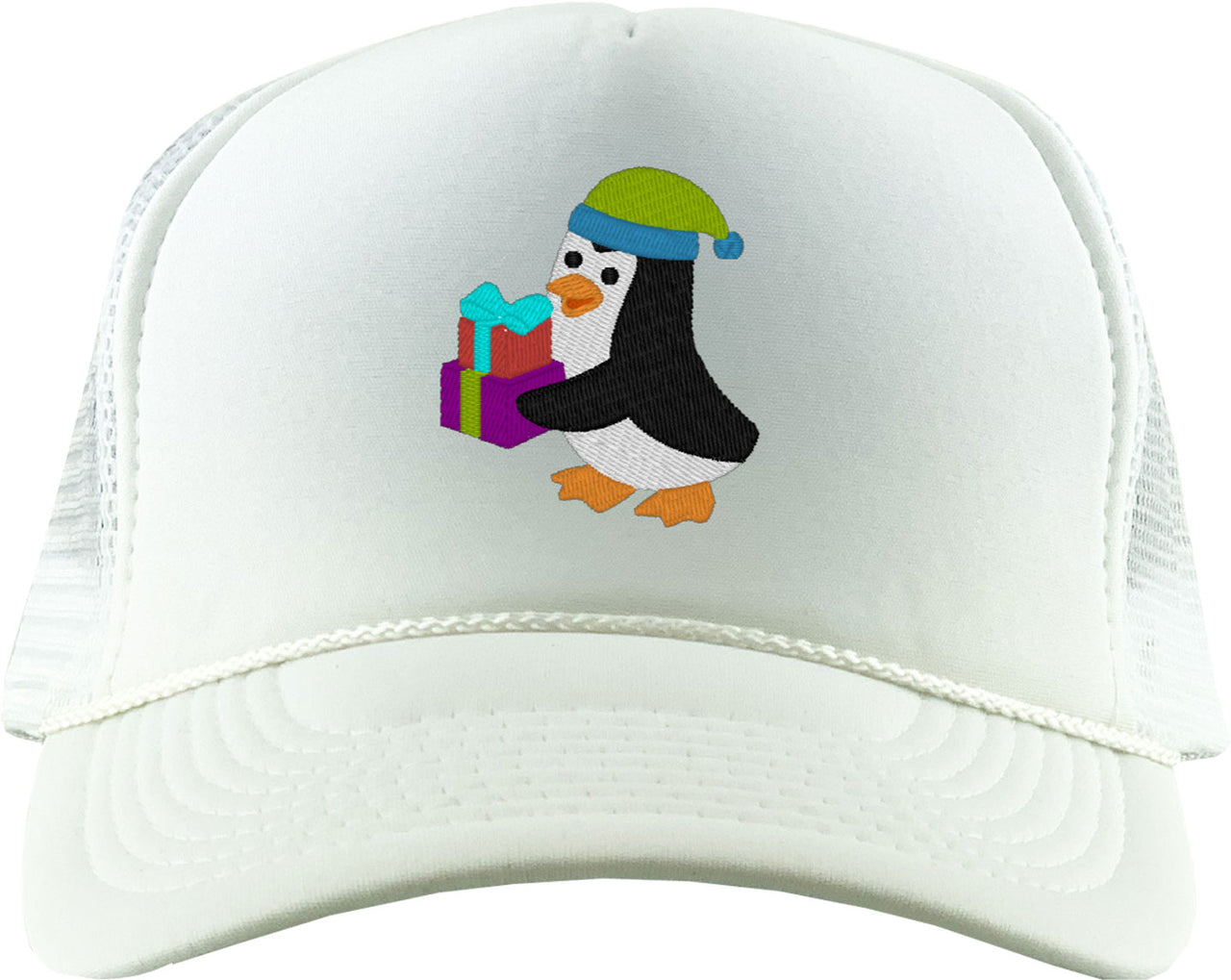 Cute Penguin With Gift Present Box Foam Trucker Hat