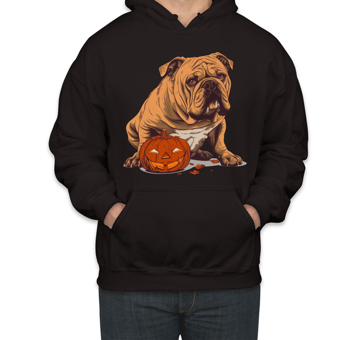 Bulldog With Halloween Pumpkin Unisex Hoodie