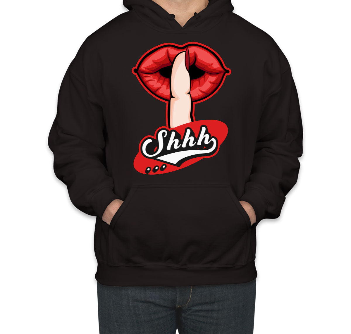Shhh Silent Gesture With Finger And Red Lips Unisex Hoodie