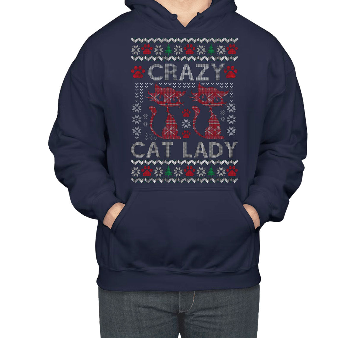 Crazy Cat Lady Ugly Christmas Sweater Unisex Hoodie