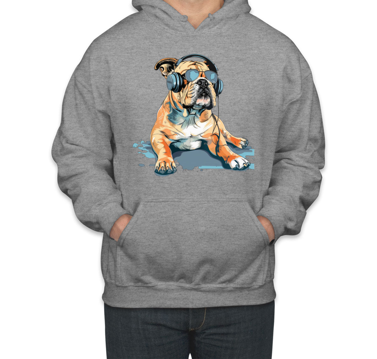 Bulldog With Headphone And Sunglasses Unisex Hoodie