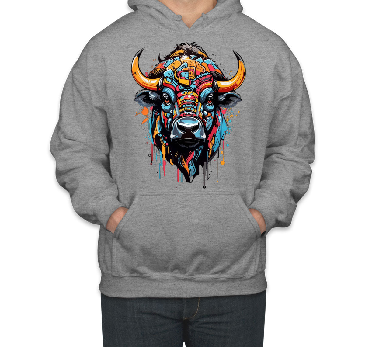 Illustration Colorful Bull head Unisex Hoodie