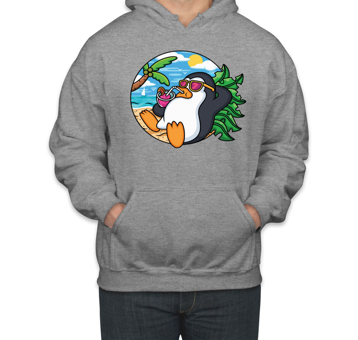 Cartoon Penguin On Vacation Unisex Hoodie