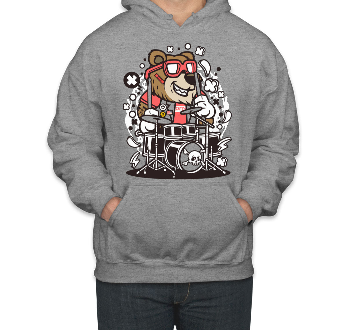 Cool Punk Rock Bear Drummer Unisex Hoodie