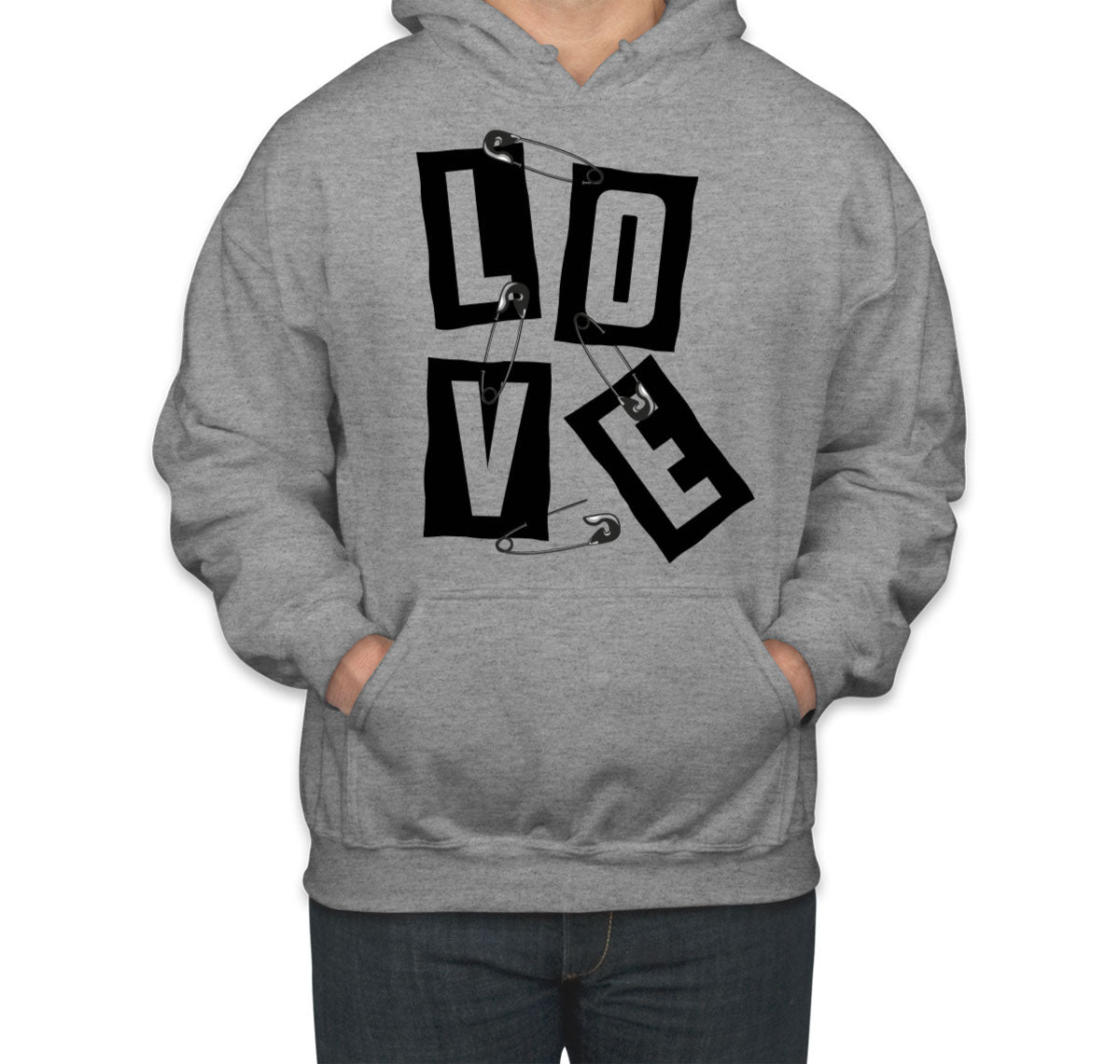 Love Slogan On Ripped Paper And Secured By Safety Pin Unisex Hoodie