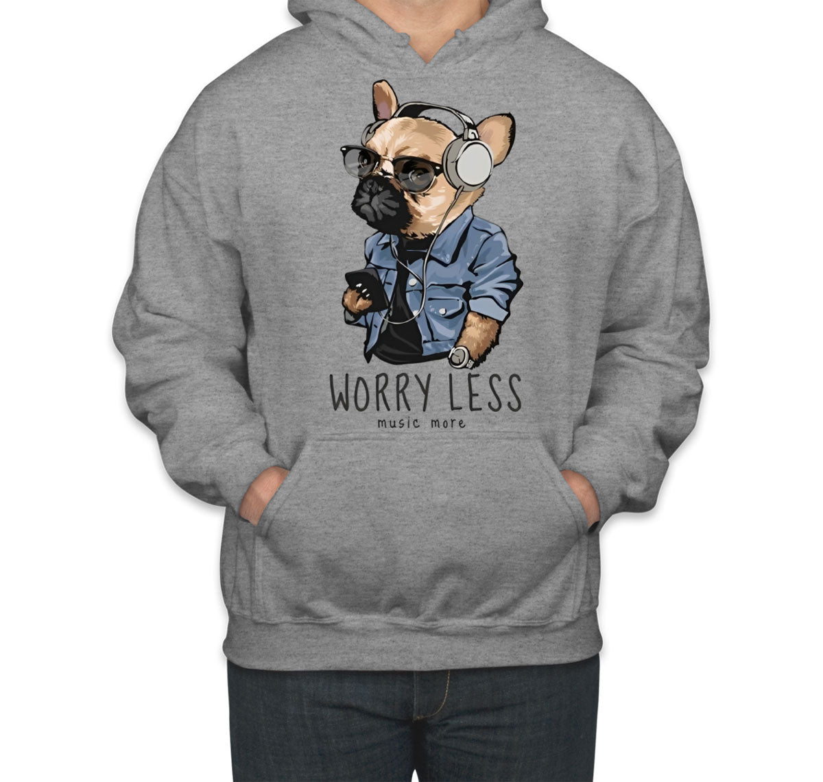 Worry Less Music More Pug Dog Unisex Hoodie