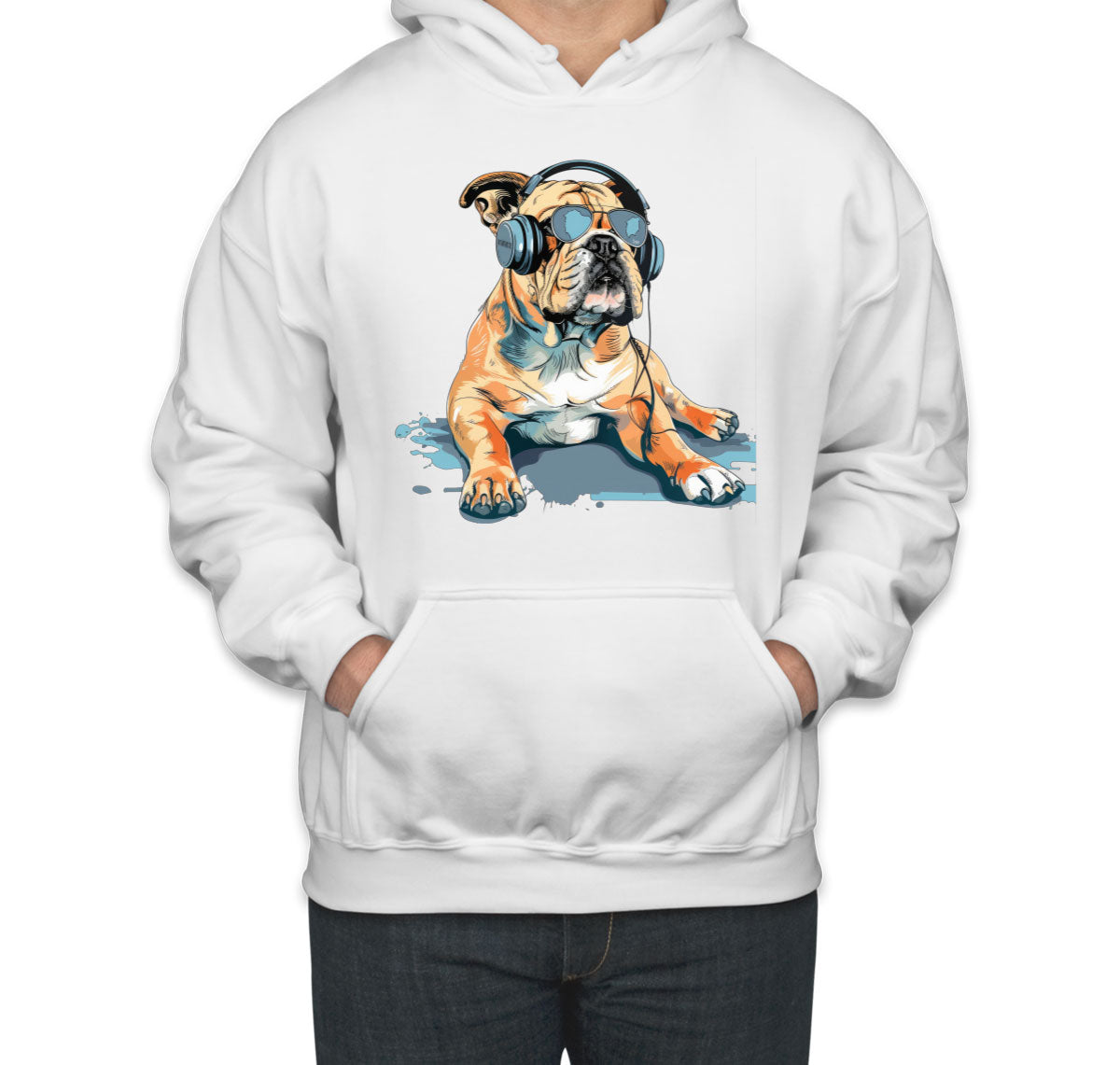 Bulldog With Headphone And Sunglasses Unisex Hoodie