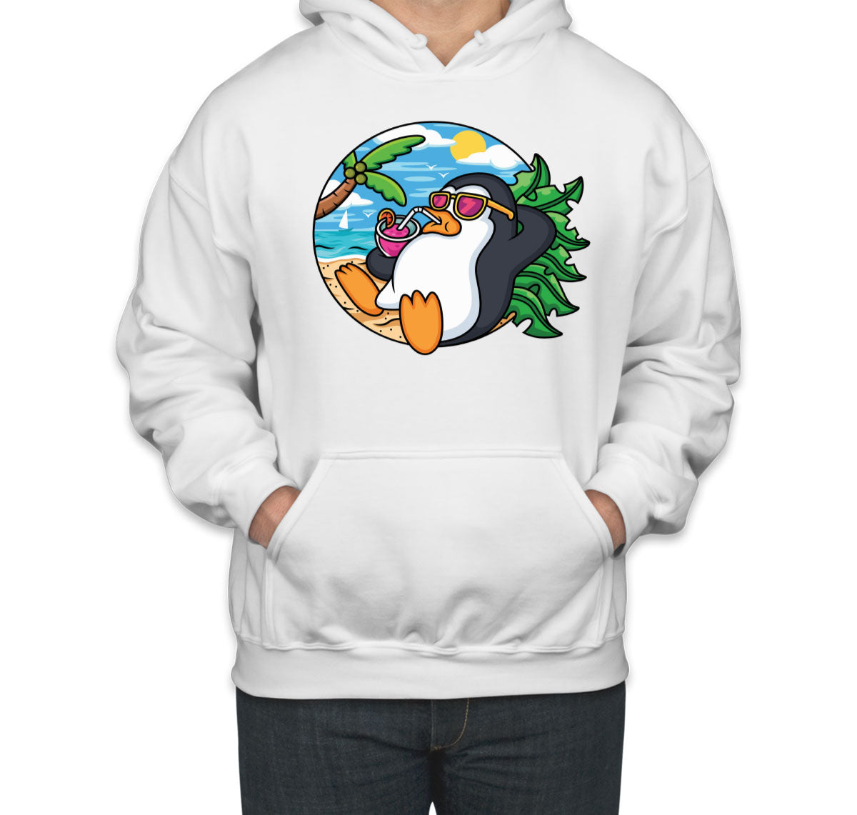 Cartoon Penguin On Vacation Unisex Hoodie