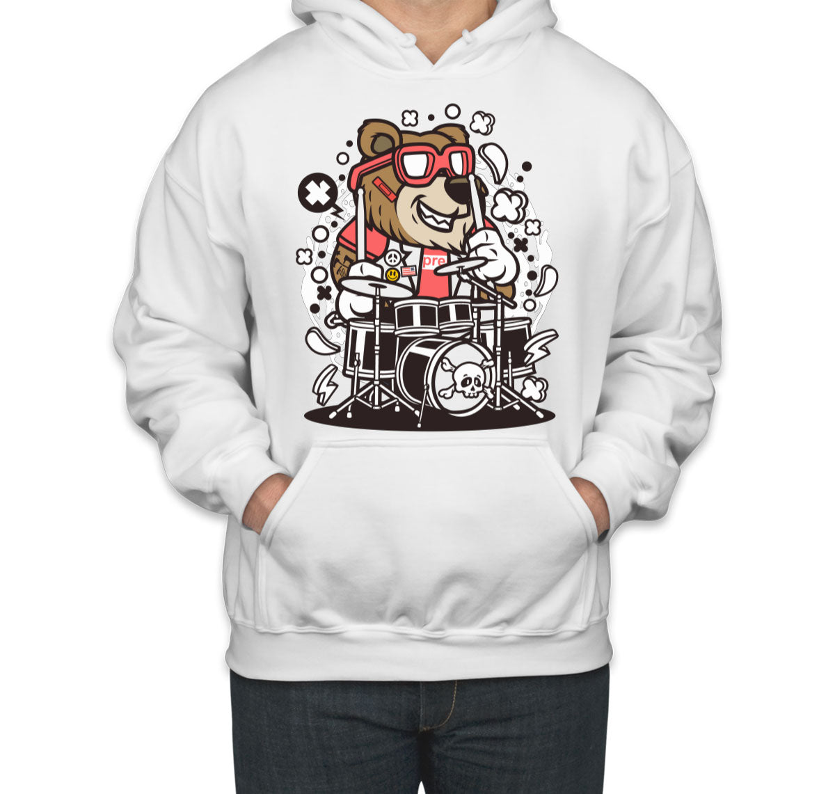 Cool Punk Rock Bear Drummer Unisex Hoodie