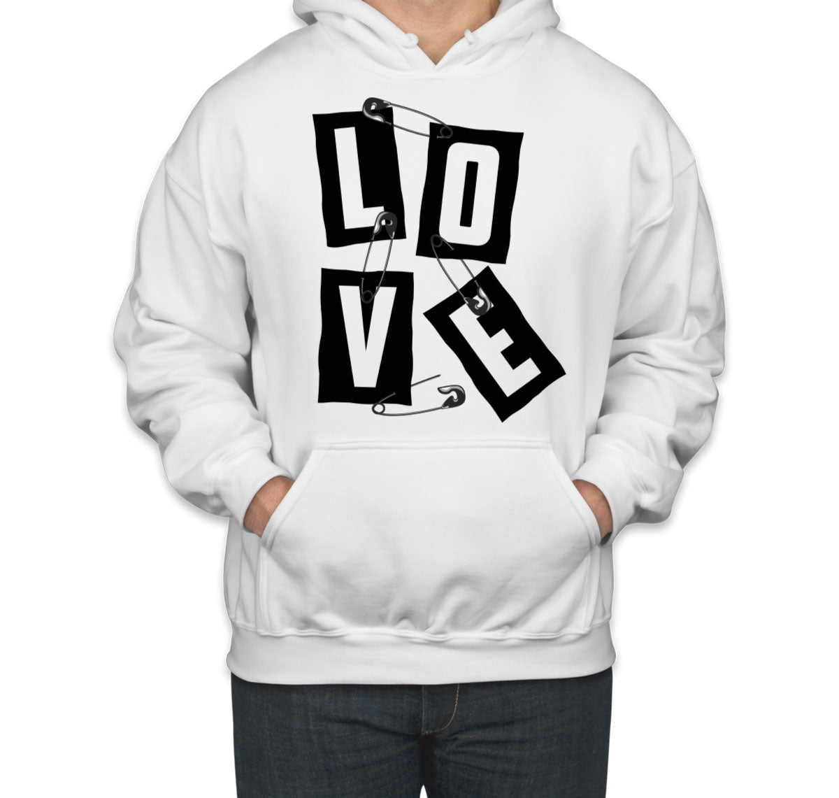 Love Slogan On Ripped Paper And Secured By Safety Pin Unisex Hoodie