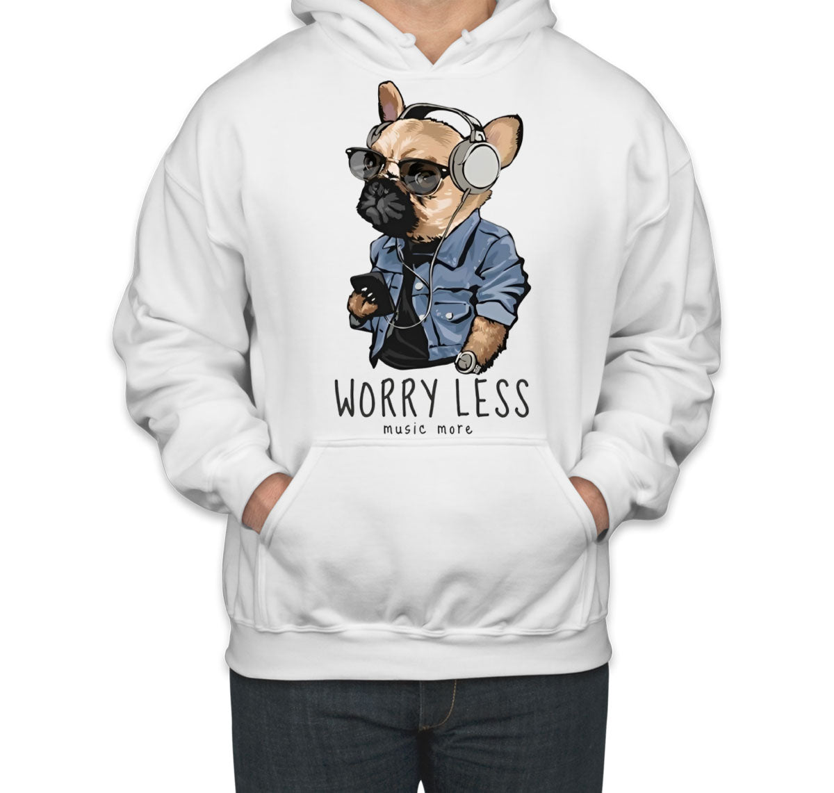 Worry Less Music More Pug Dog Unisex Hoodie