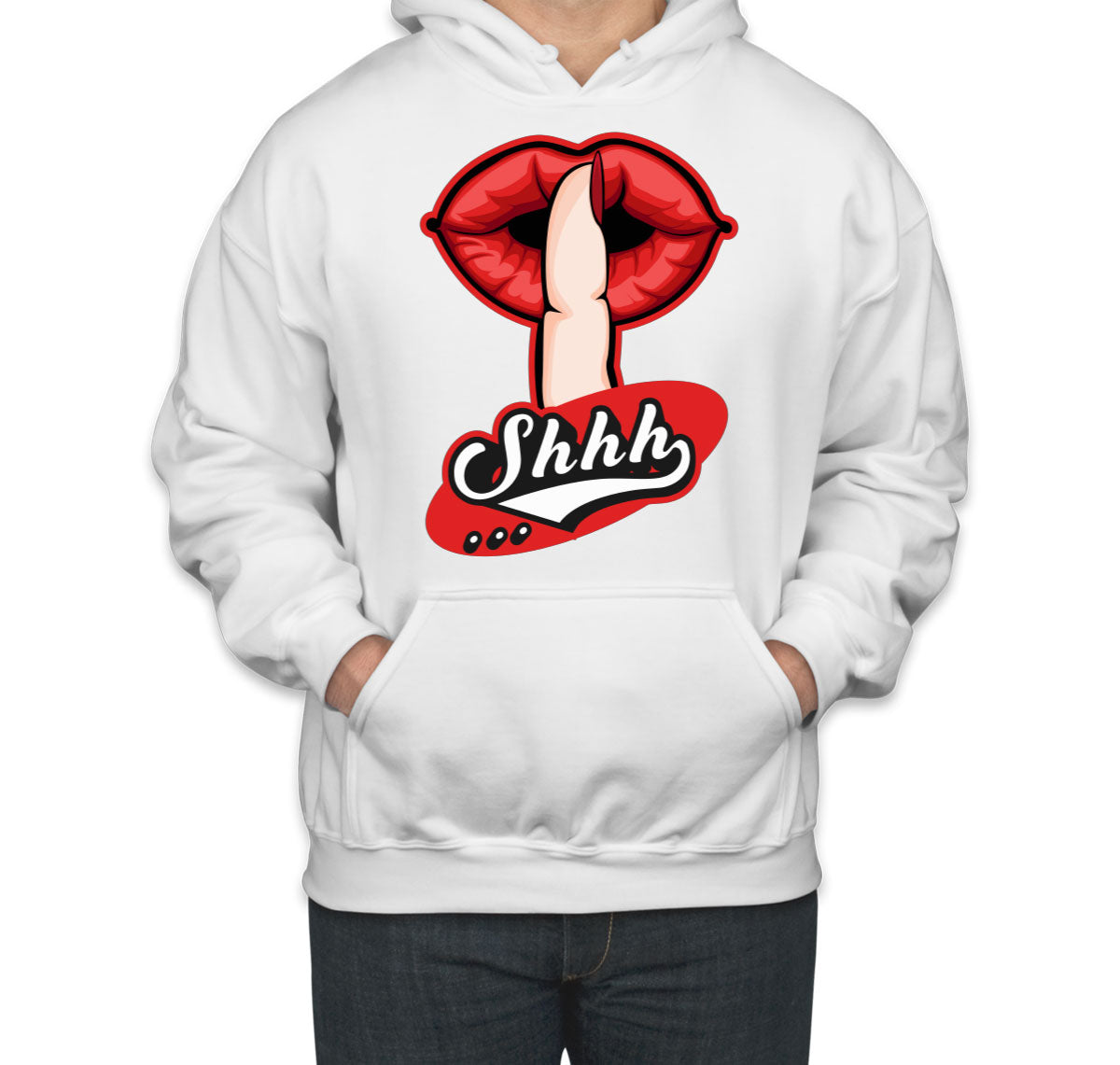 Shhh Silent Gesture With Finger And Red Lips Unisex Hoodie
