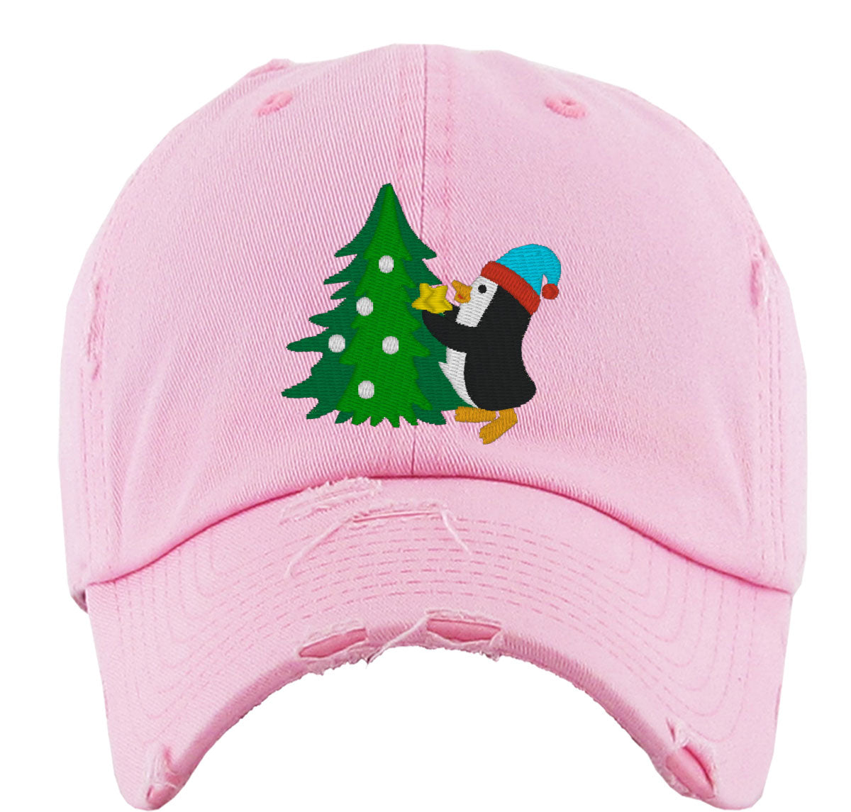 Penguin With Christmas Tree Vintage Baseball Cap