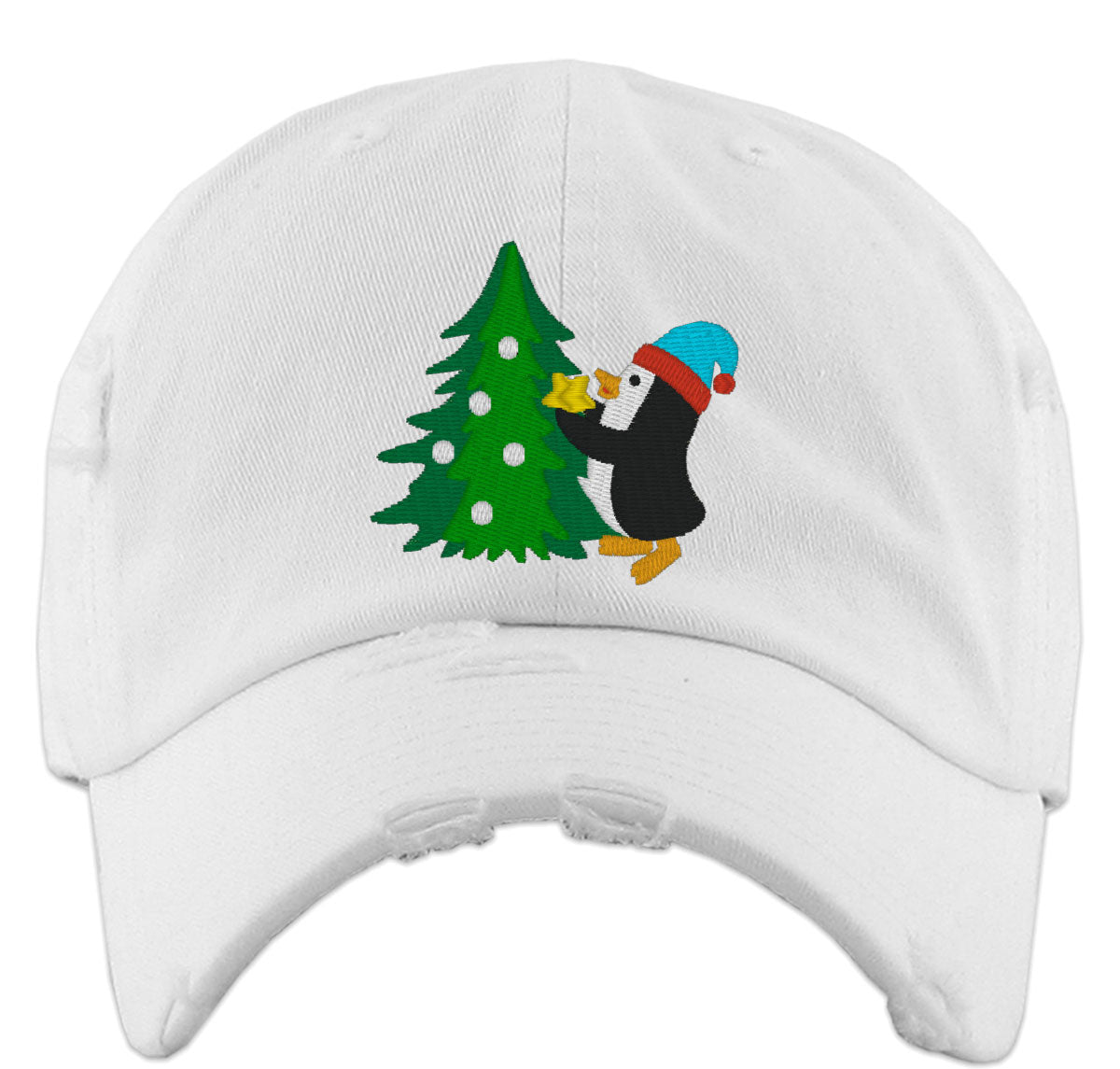 Penguin With Christmas Tree Vintage Baseball Cap