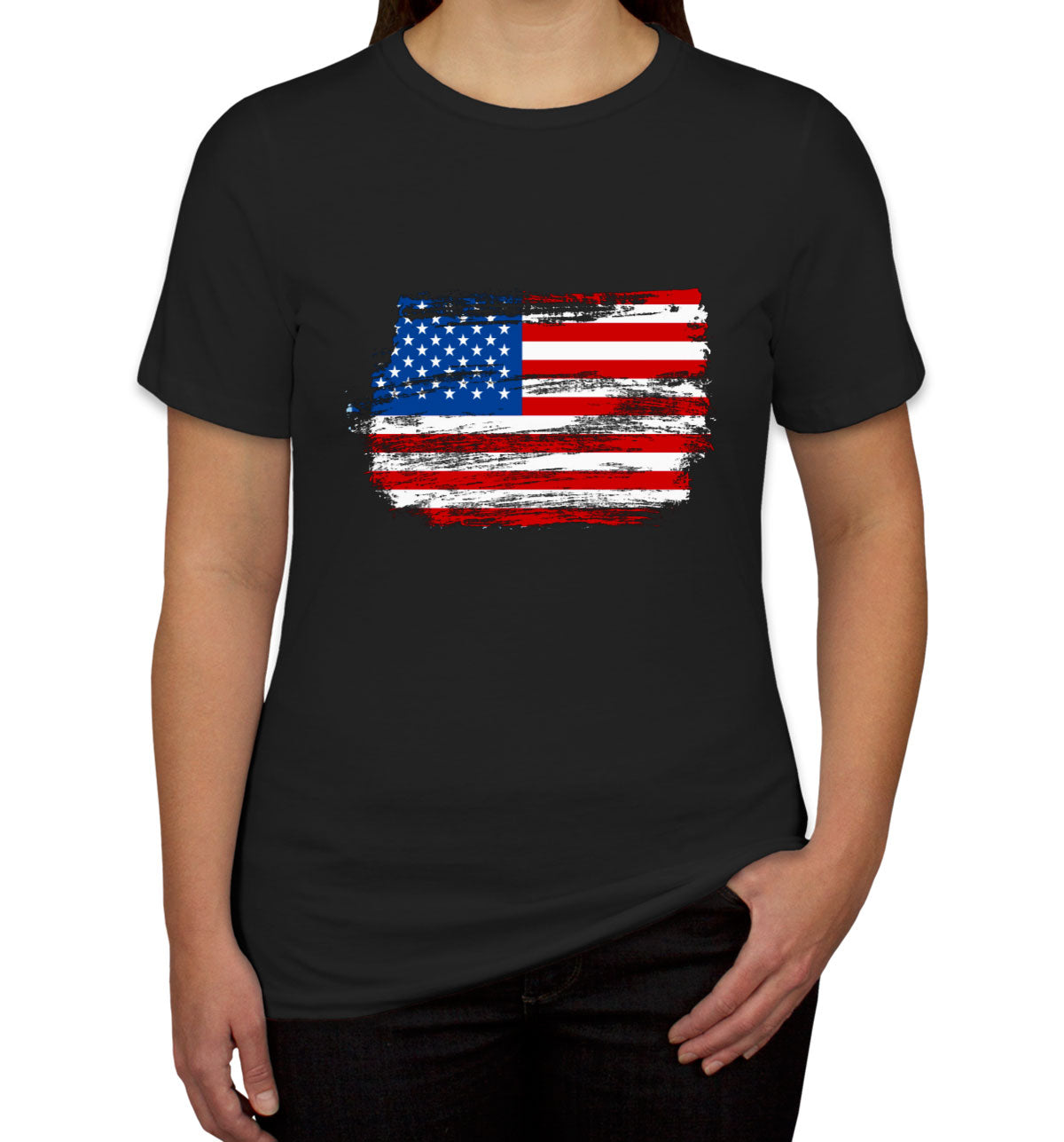 Distressed USA American Flag Women's T-shirt