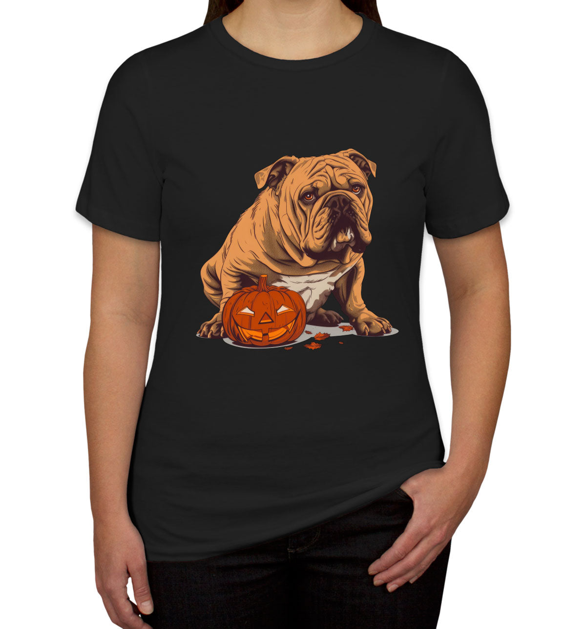 Bulldog With Halloween Pumpkin Women's T-shirt