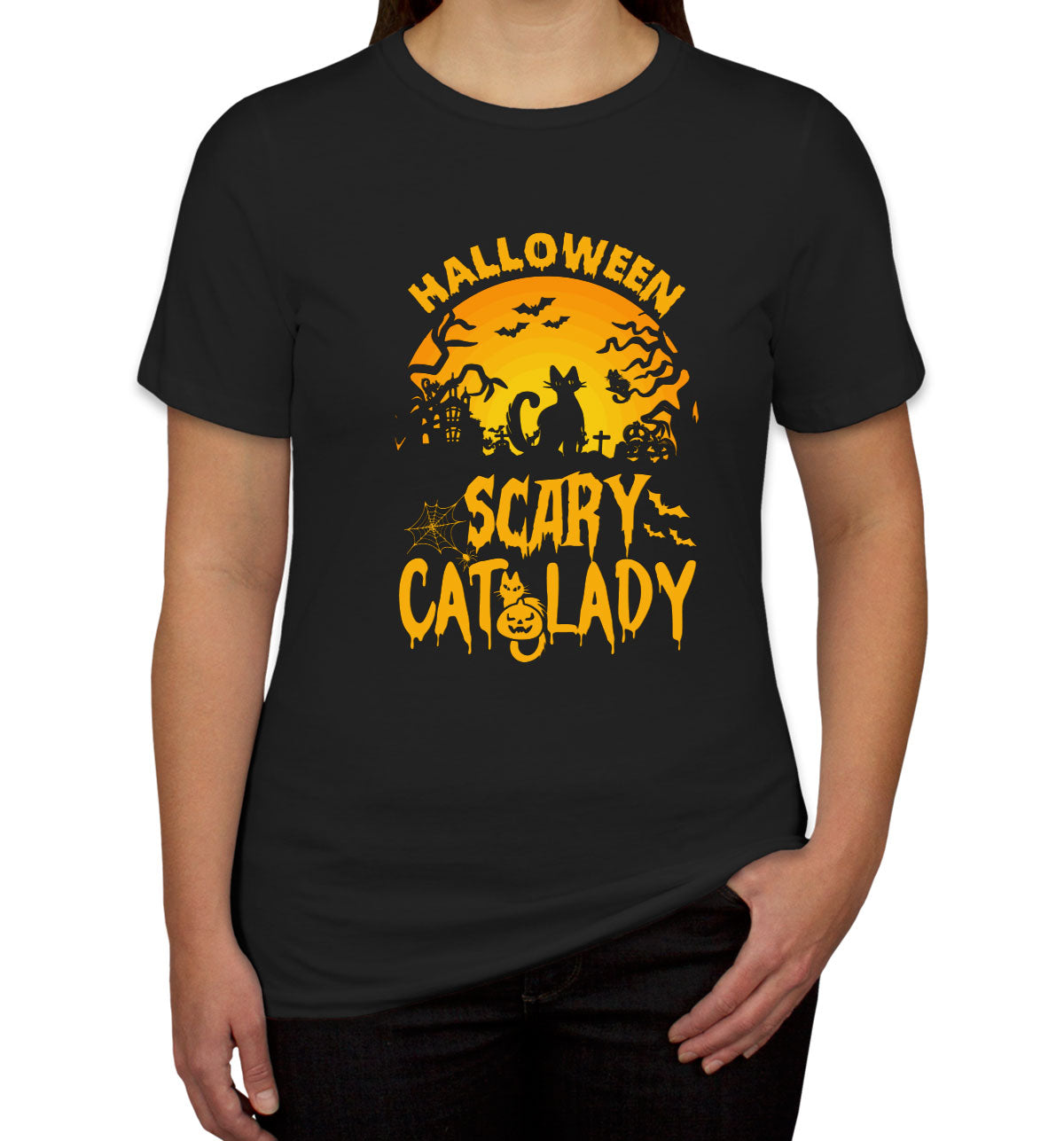 Scary Cat Lady Halloween Women's T-shirt