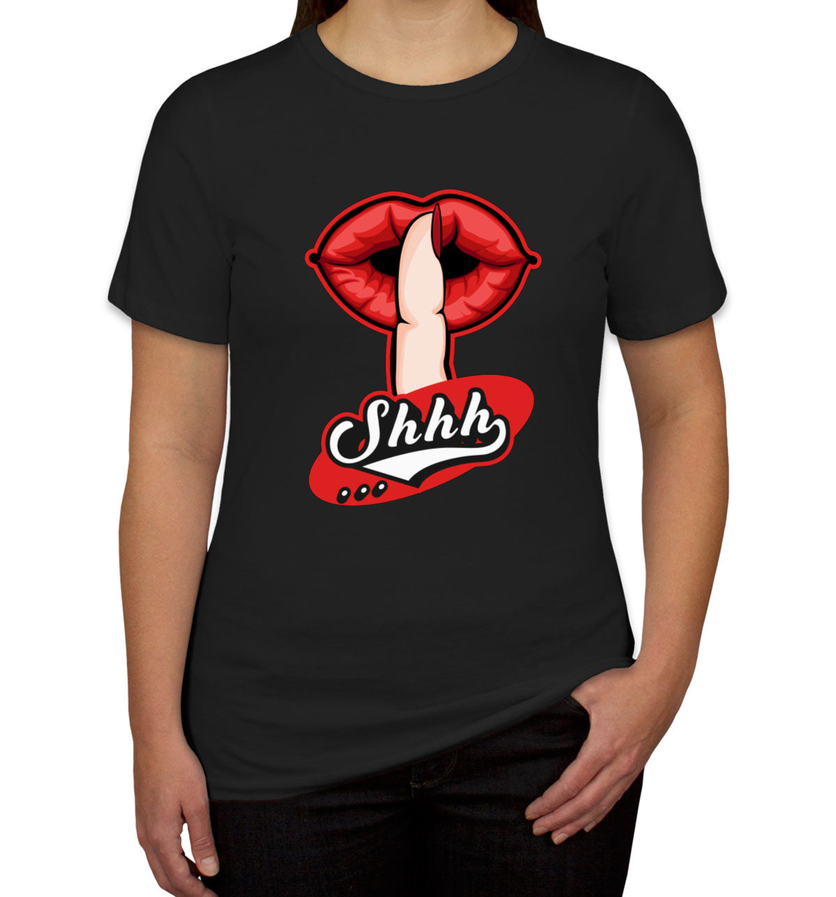 Shhh Silent Gesture With Finger And Red Lips Women's T-shirt