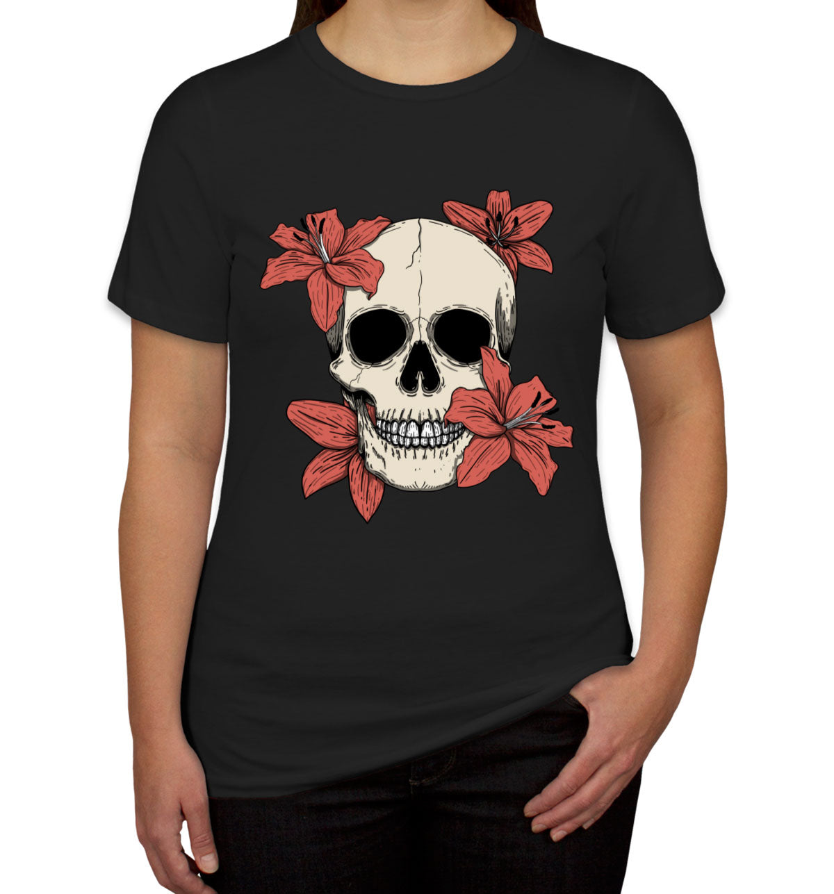 Skull With Flowers Women's T-shirt