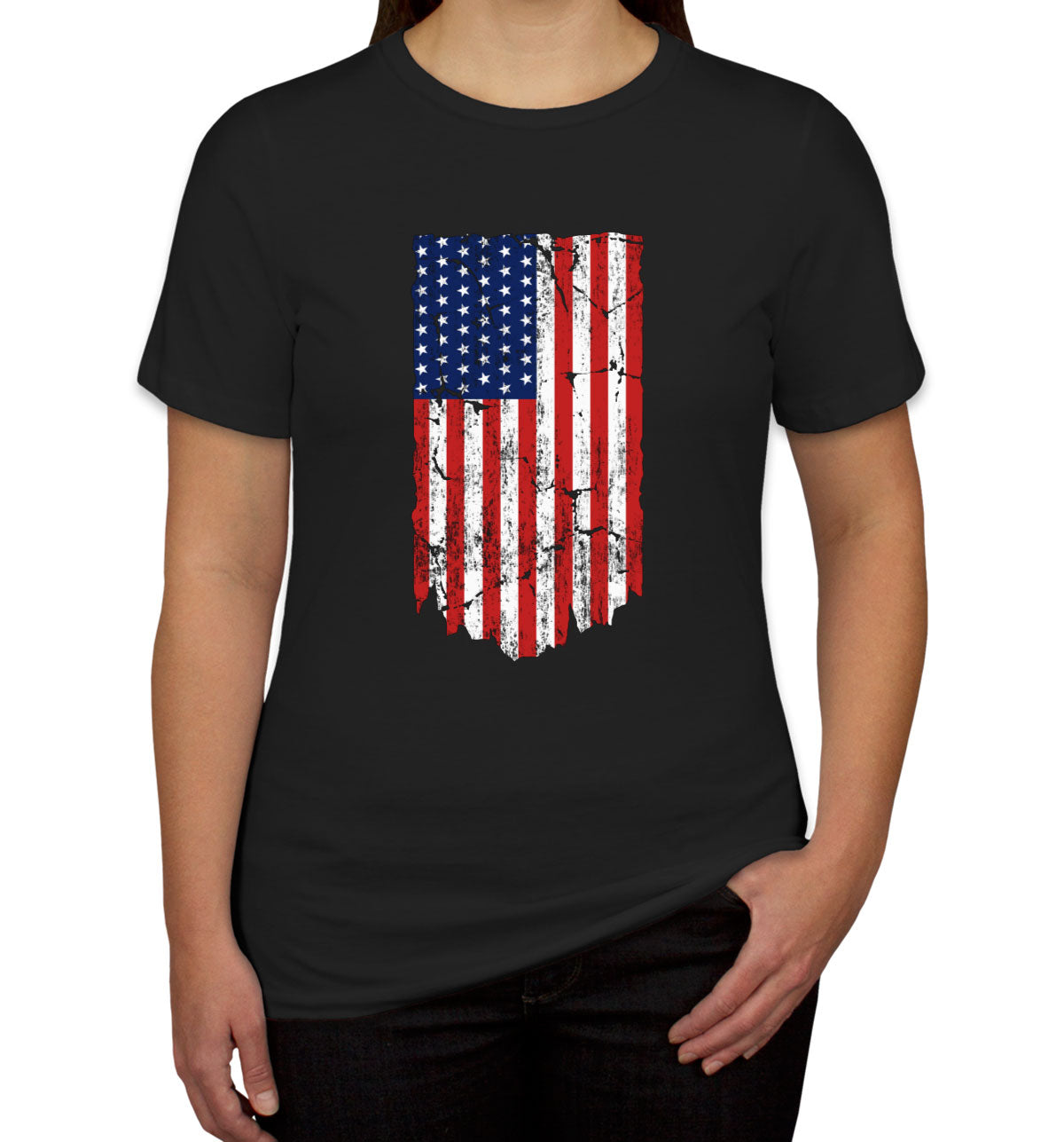 Distressed USA American Flag Women's T-shirt