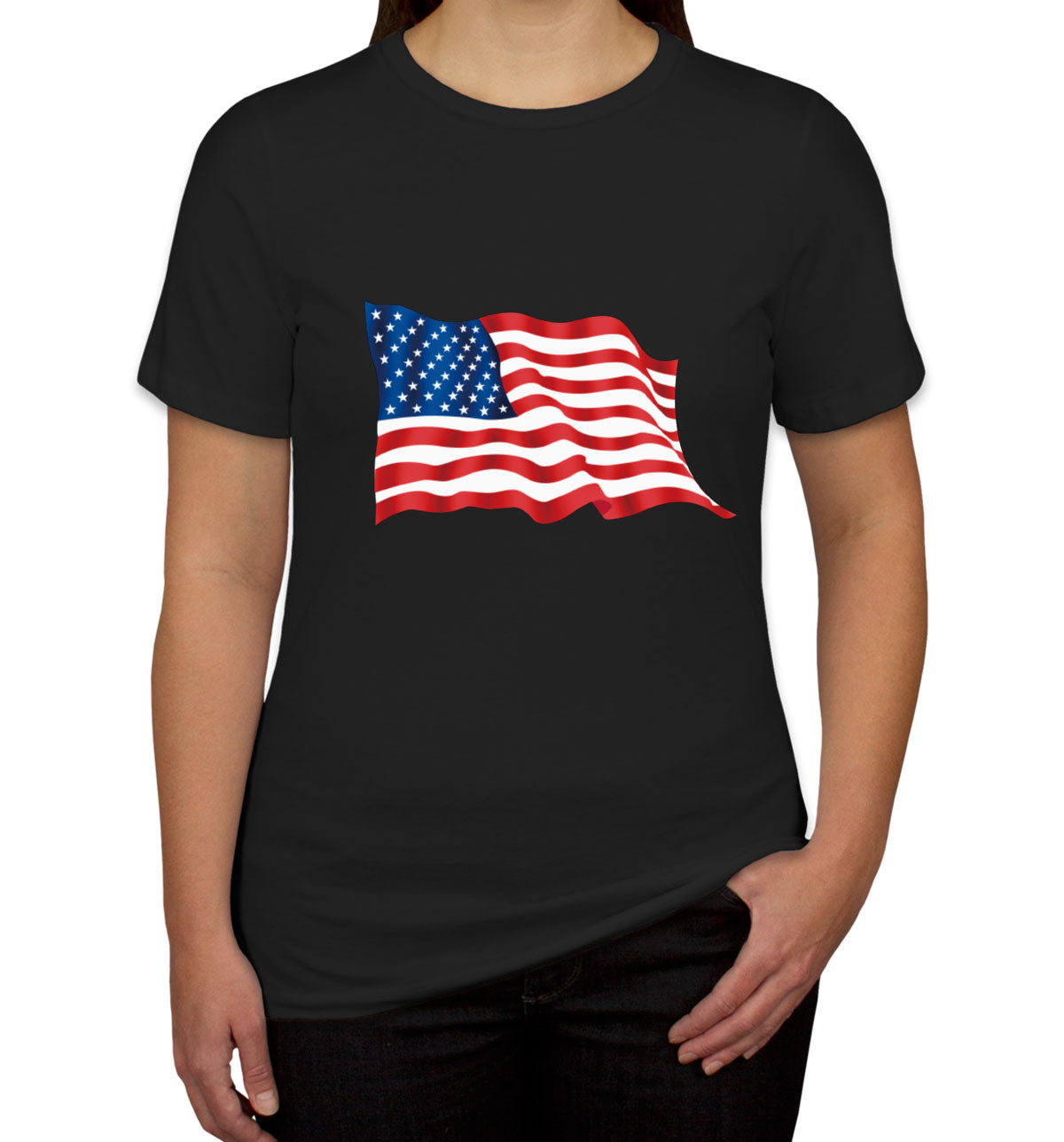 Waving American Flag Patriotic Women's T-shirt