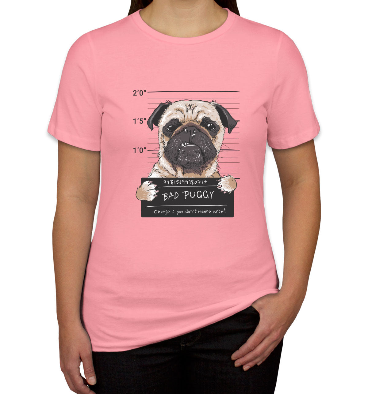 Funny Pug Dog Mugshot Women's T-shirt