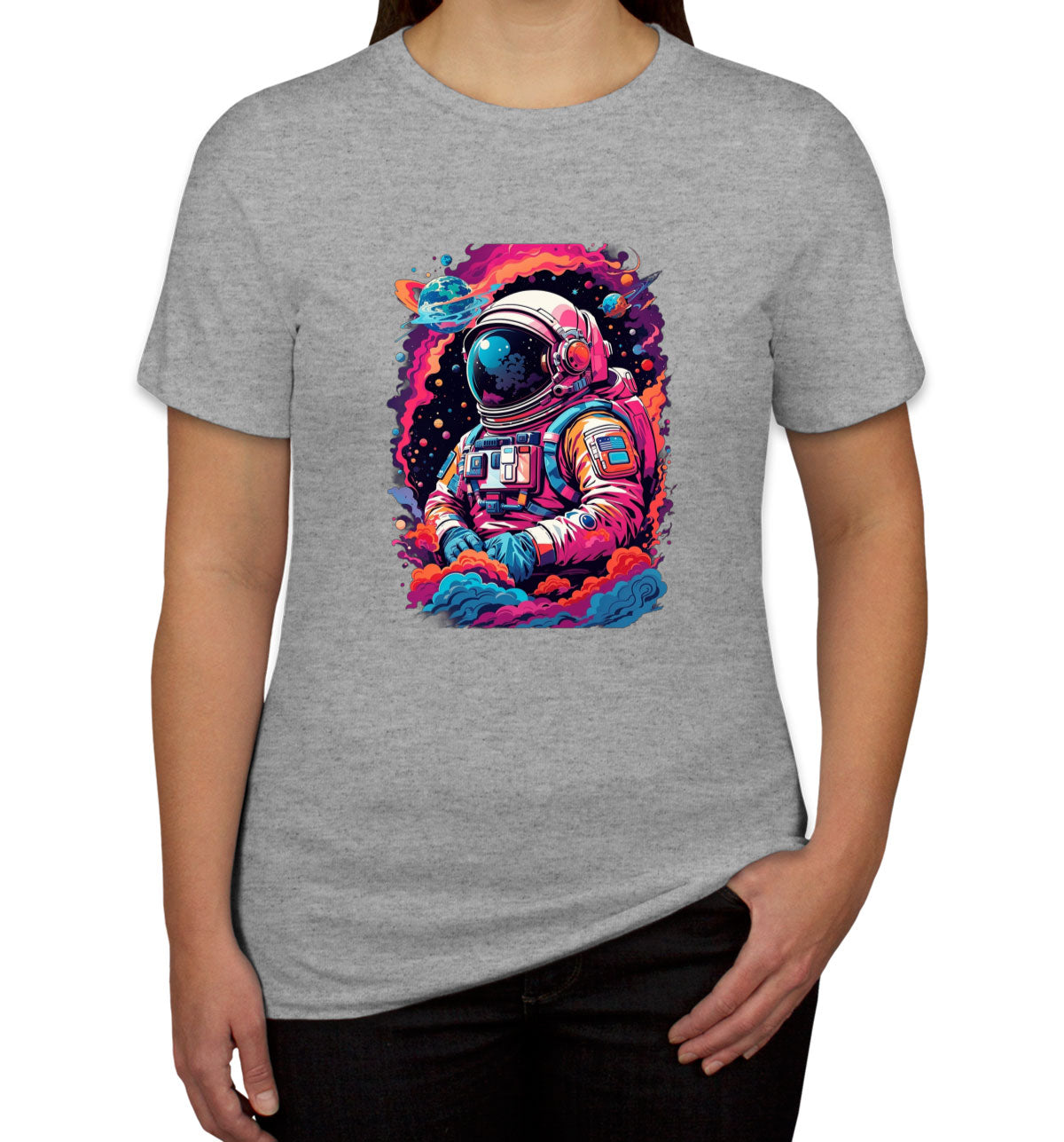 Illustration Colorful Astronaut in the Galaxy Women's T-shirt