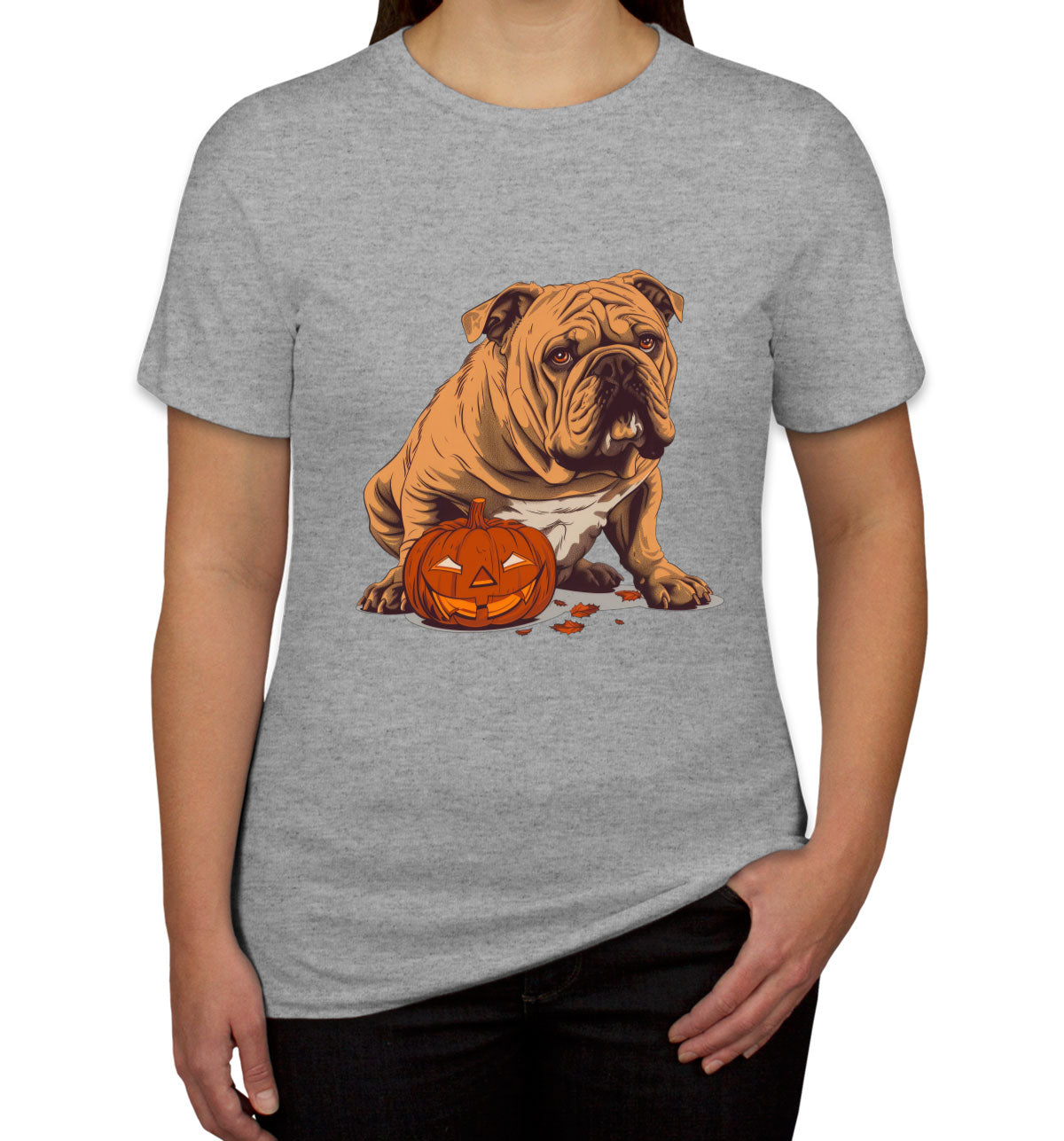 Bulldog With Halloween Pumpkin Women's T-shirt