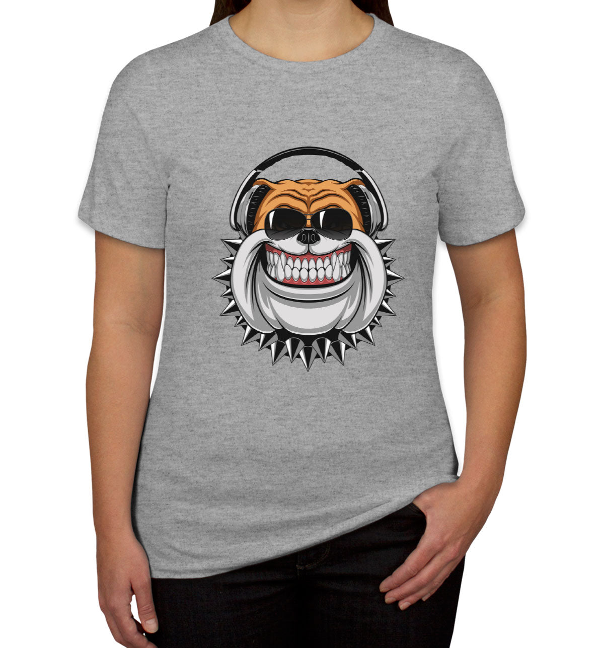 Bulldog With Headphone Cartoon Women's T-shirt