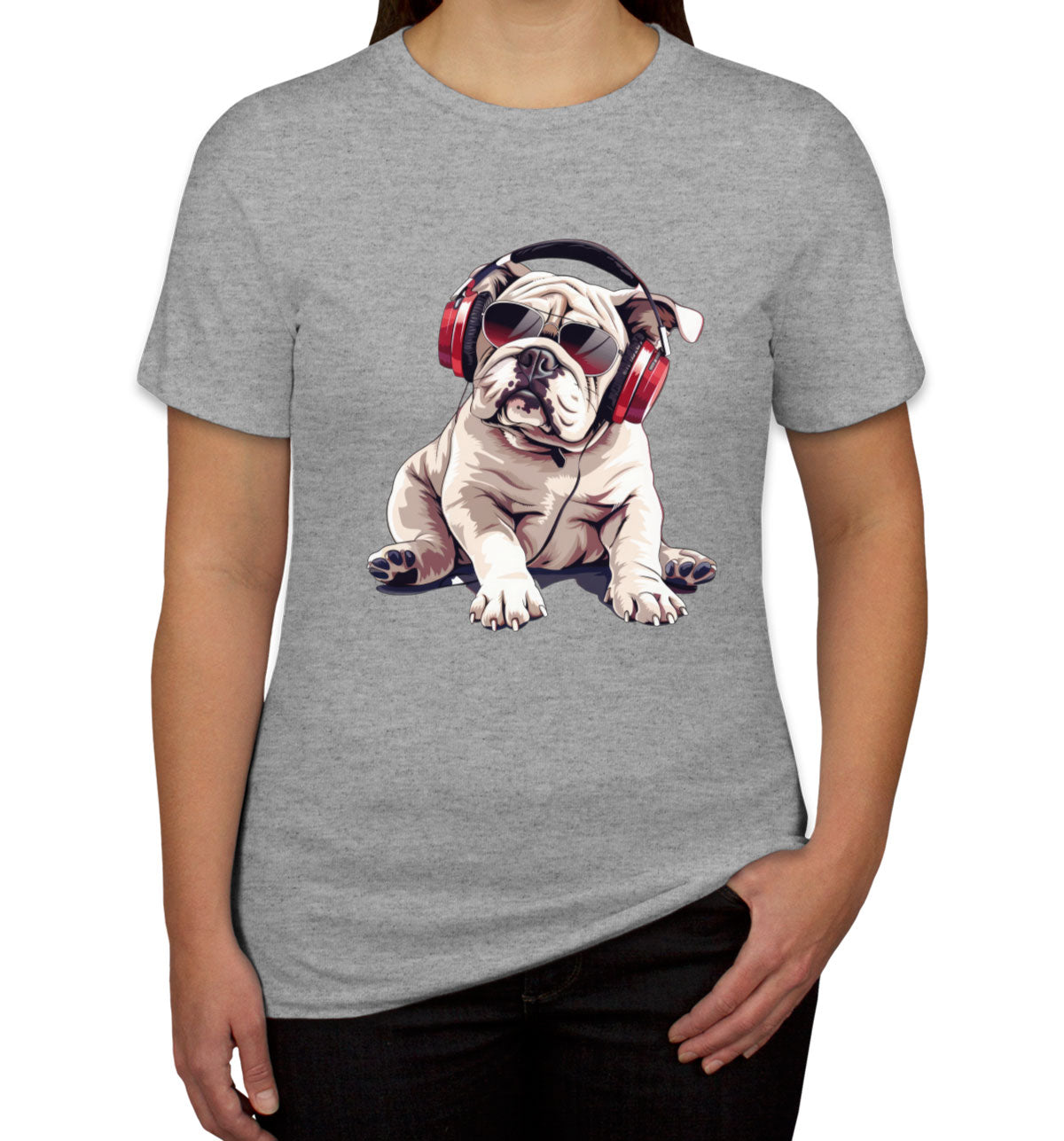 Cool Bulldog With Headphone And Sunglasses Women's T-shirt