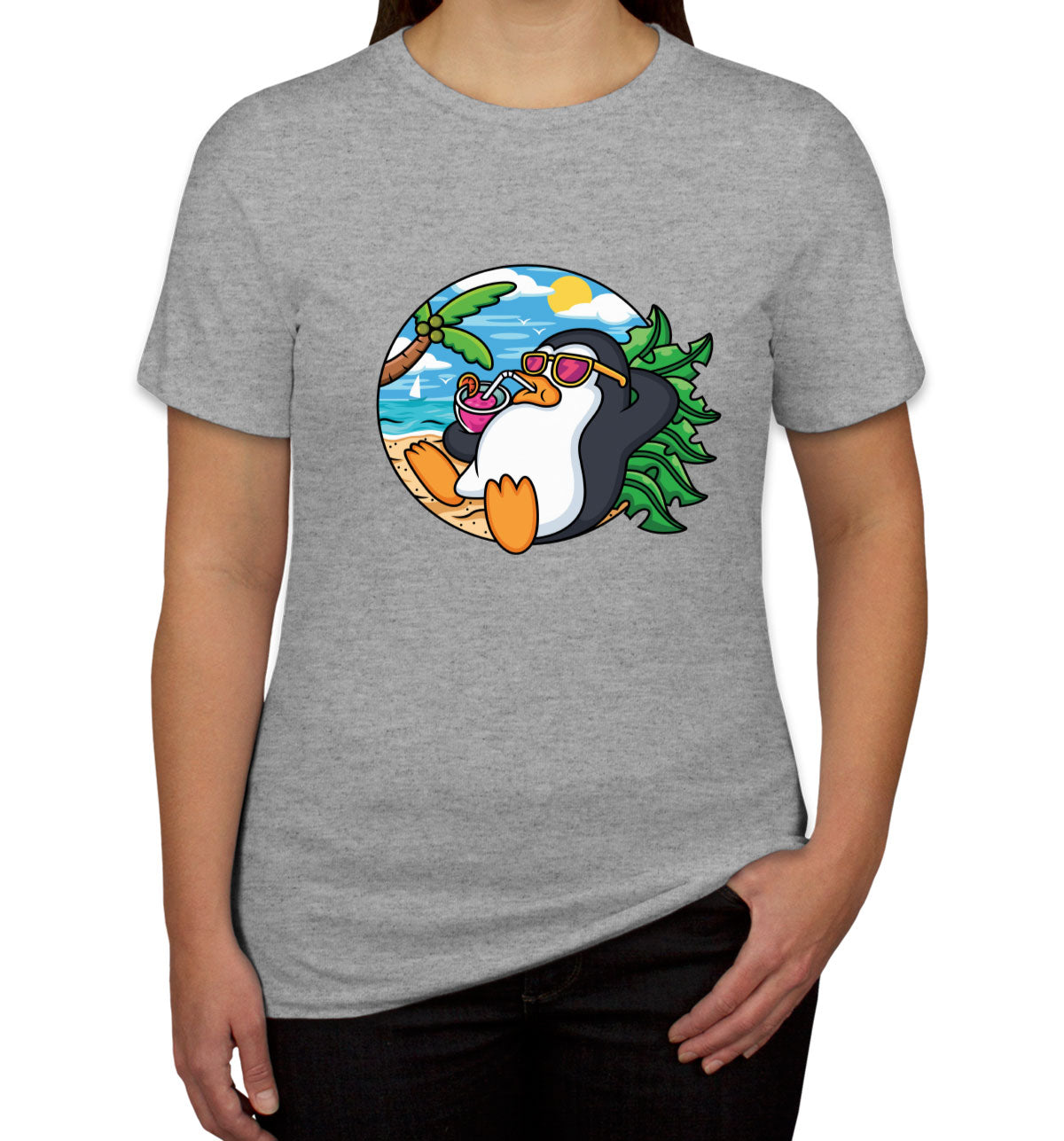 Cartoon Penguin On Vacation Women's T-shirt