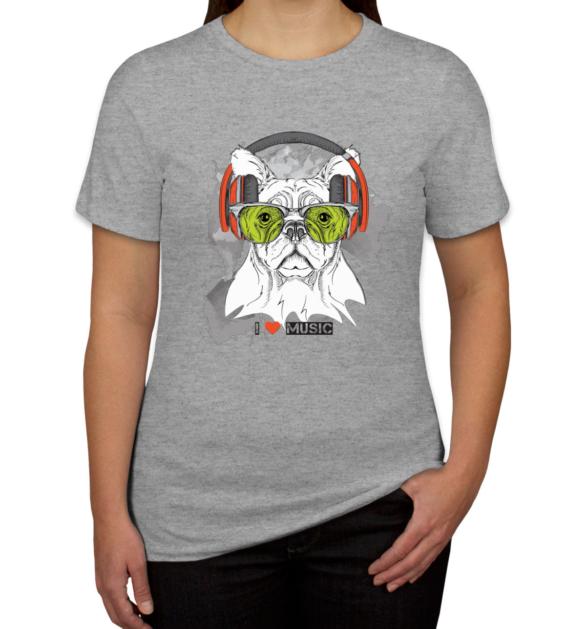 I Love Music Dog With Headphones Women's T-shirt