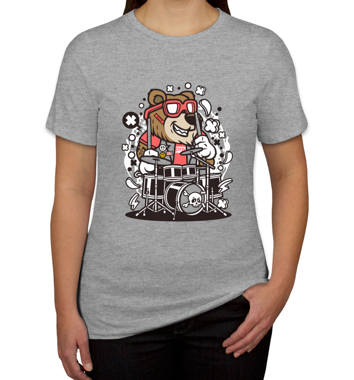 Cool Punk Rock Bear Drummer Women's T-shirt