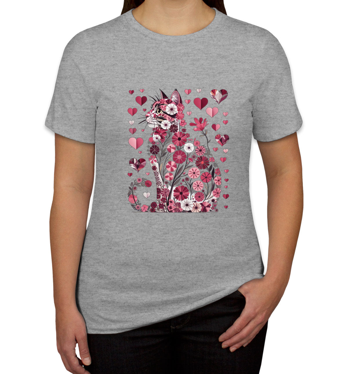 Floral Cat Valentine's Day Women's T-shirt