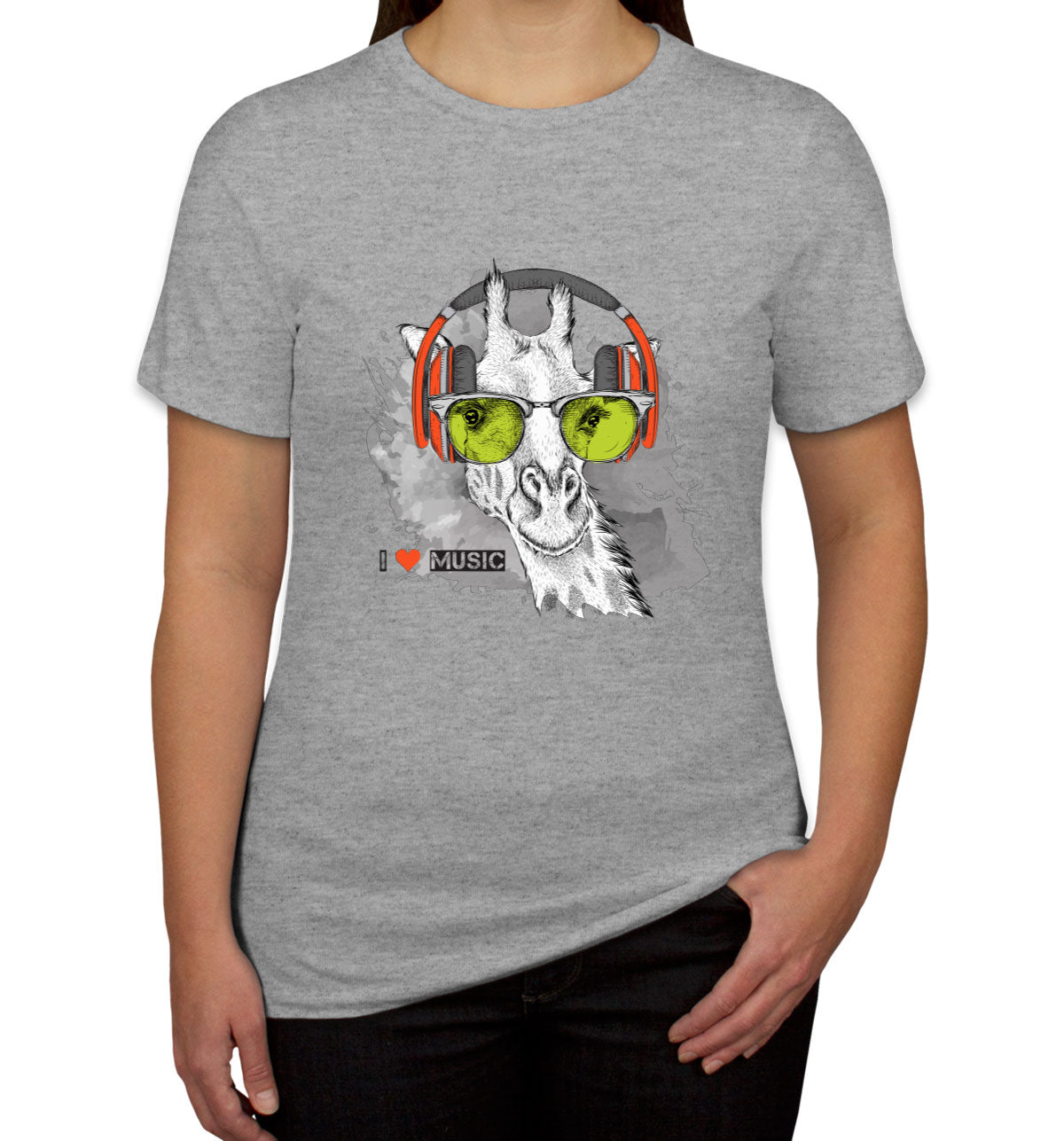 I Love Music Giraffe With Headphones Women's T-shirt