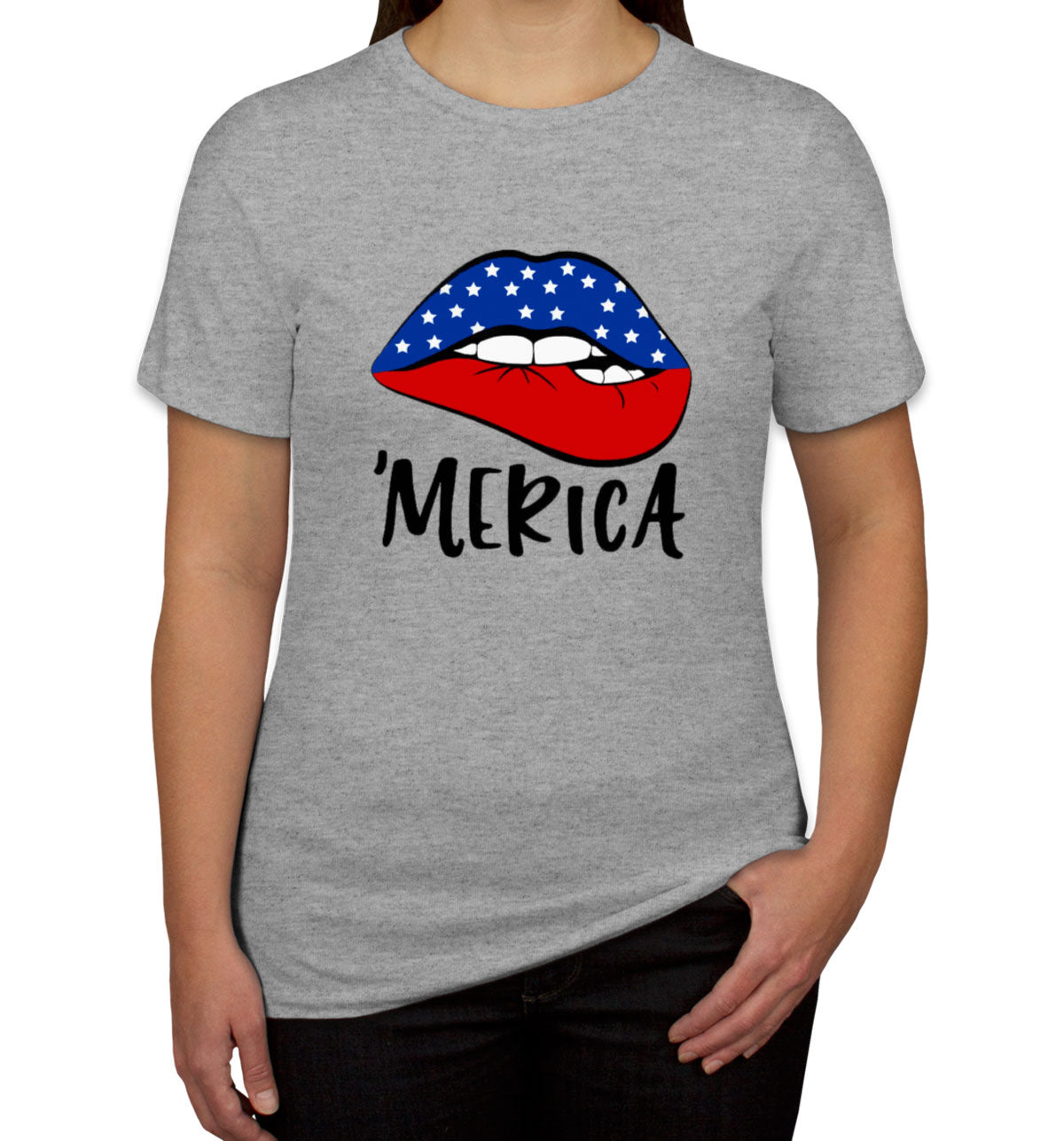 Lipstick Merica American Flag Patriotic Women's T-shirt