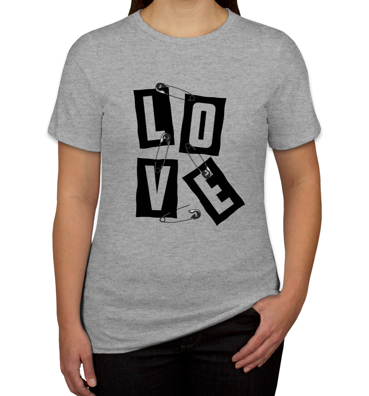 Love Slogan On Ripped Paper And Secured By Safety Pin Women's T-shirt