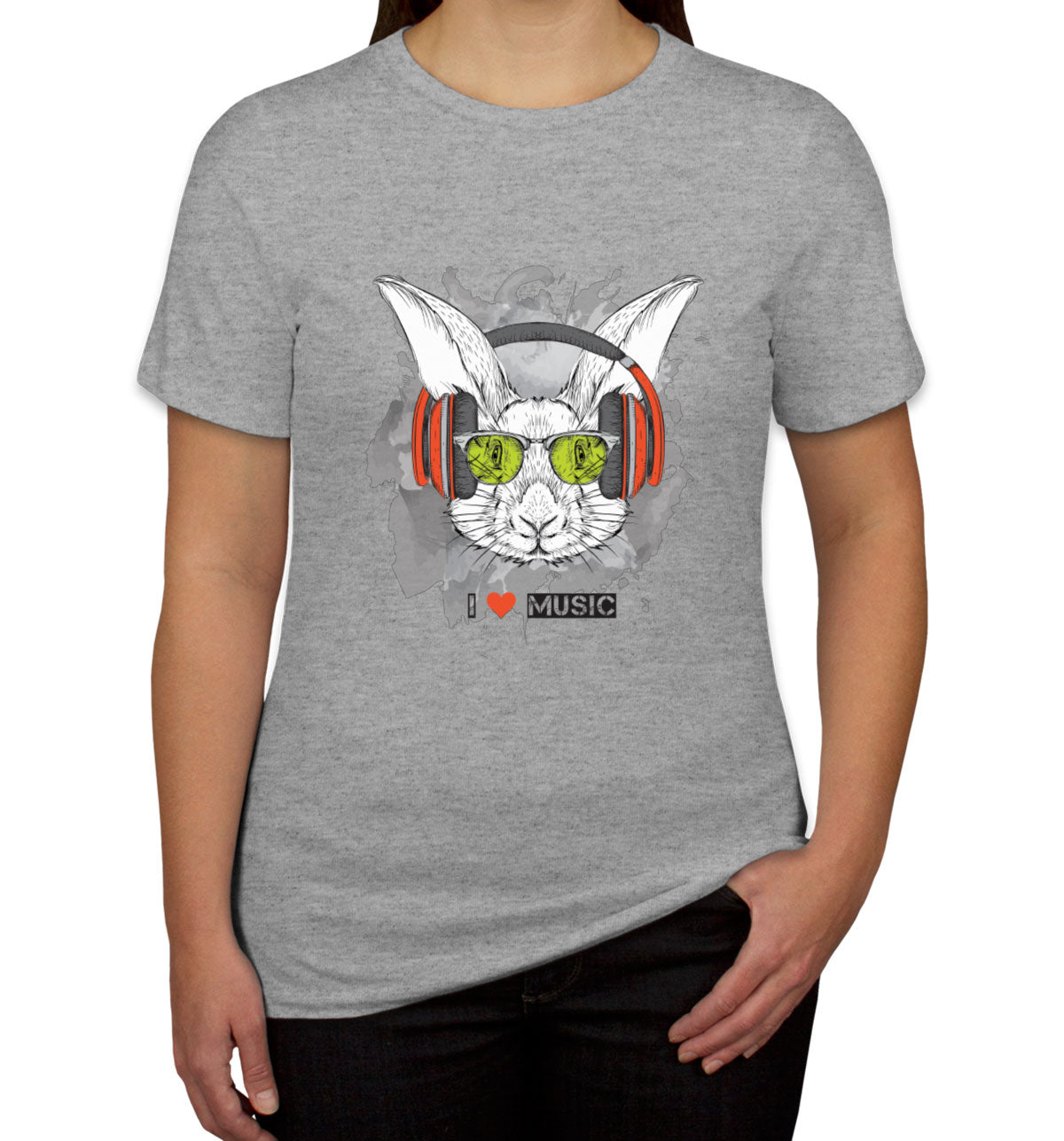 I Love Music Rabbit With Headphones Women's T-shirt