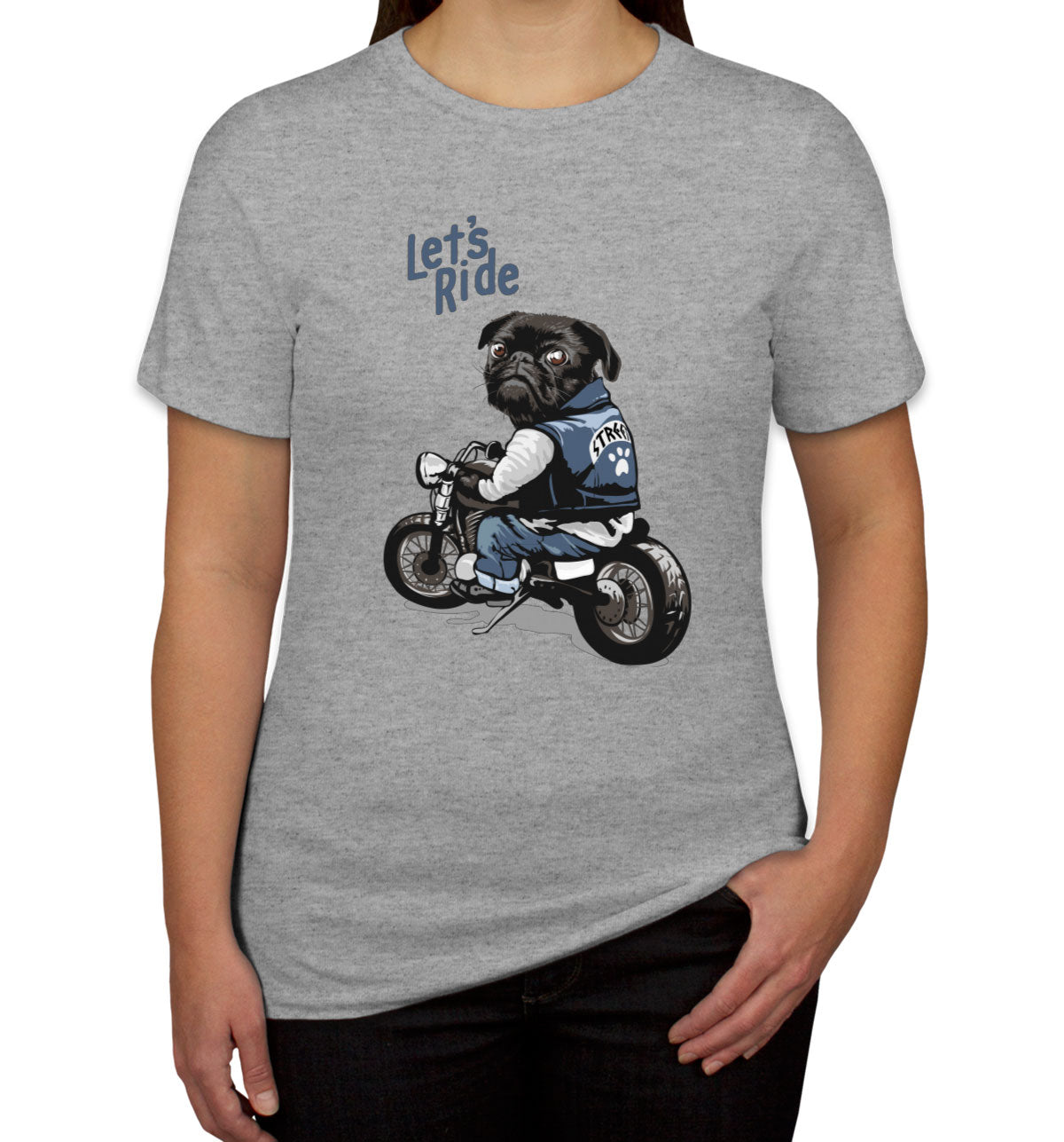 Pug Dog Riding Motorcycle Women's T-shirt