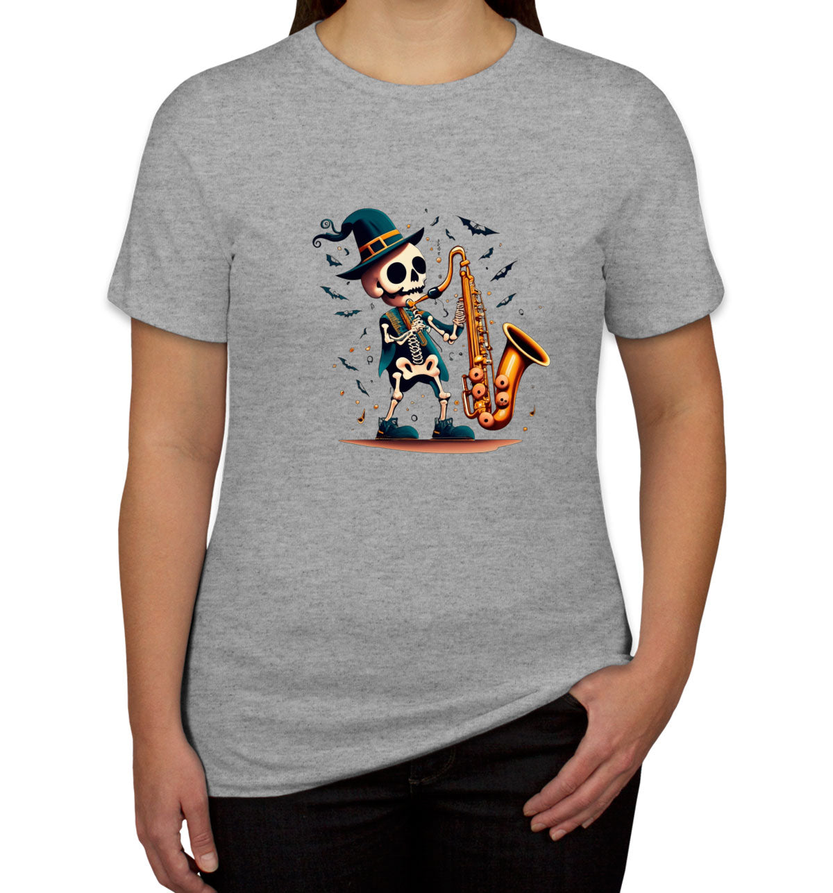 Skeleton Playing Saxophone Women's T-shirt