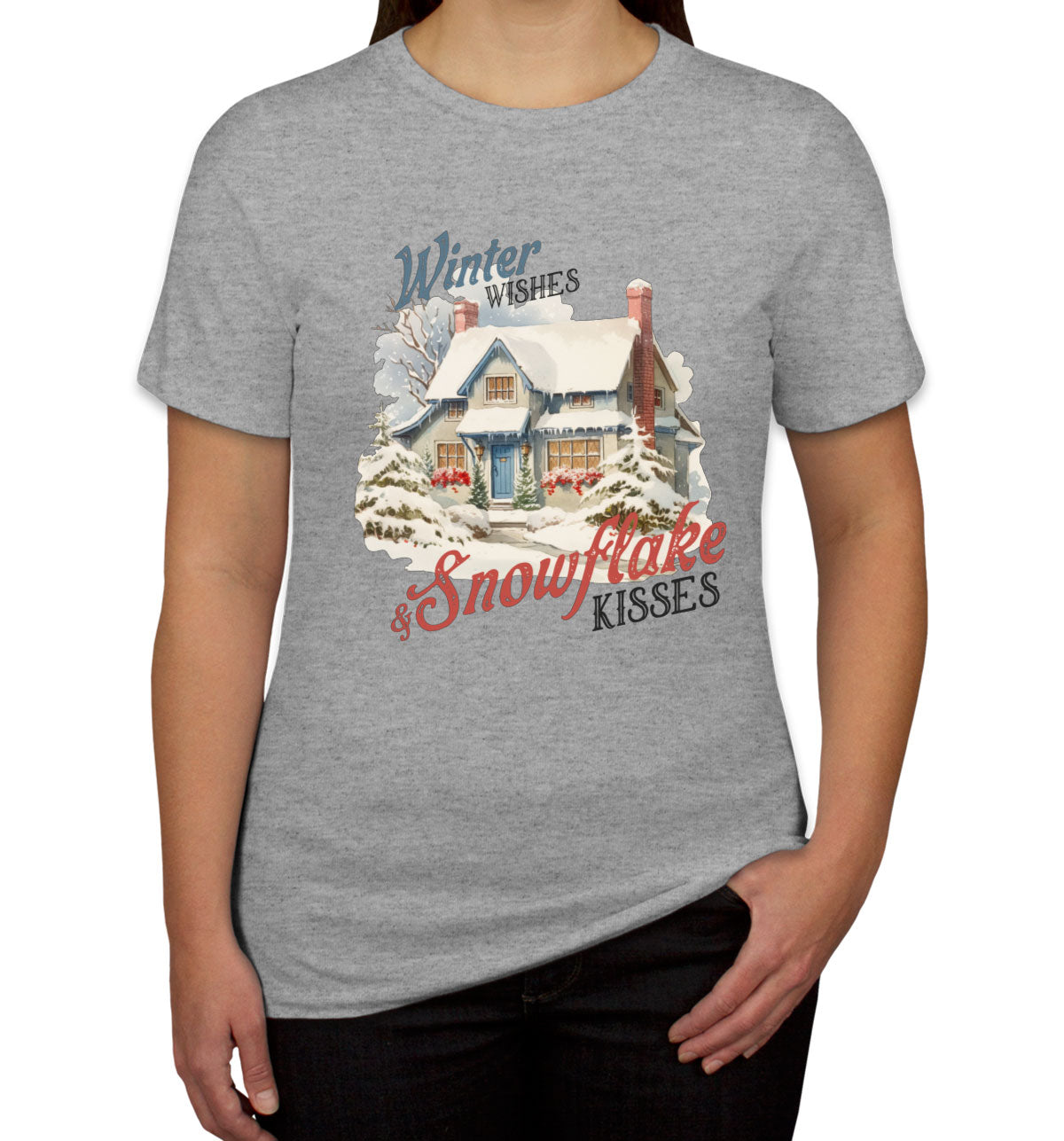 Winter Wishes And Snowflake Kisses Christmas Women's T-shirt