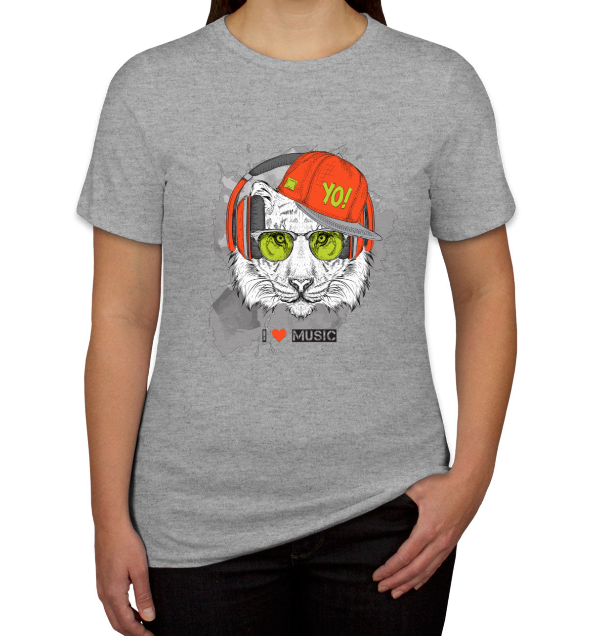 I Love Music Tiger With Headphones Women's T-shirt