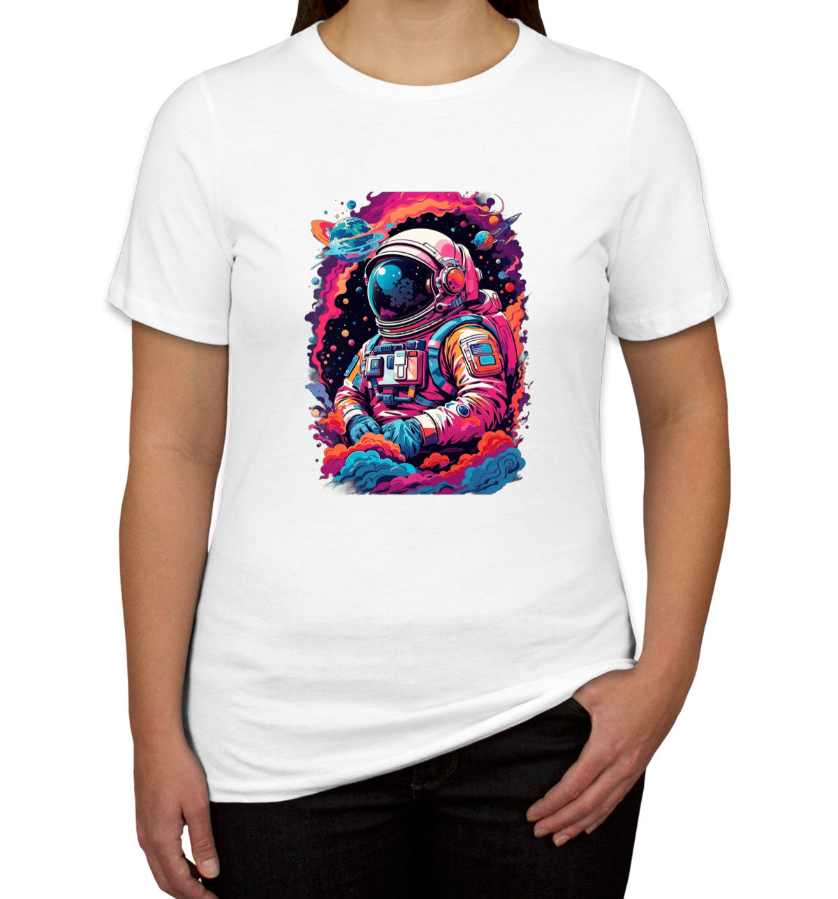 Illustration Colorful Astronaut in the Galaxy Women's T-shirt