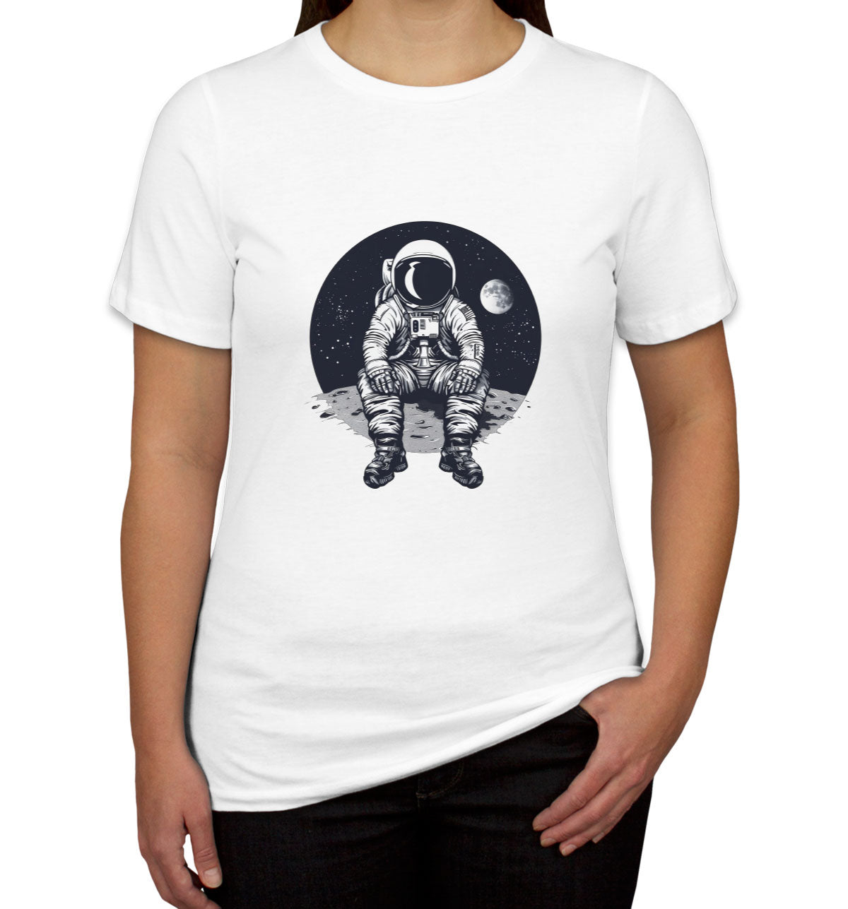 Astronaut Sitting On Moon Women's T-shirt