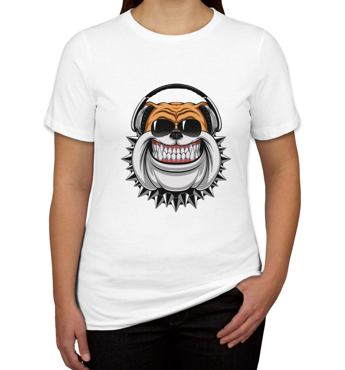 Bulldog With Headphone Cartoon Women's T-shirt