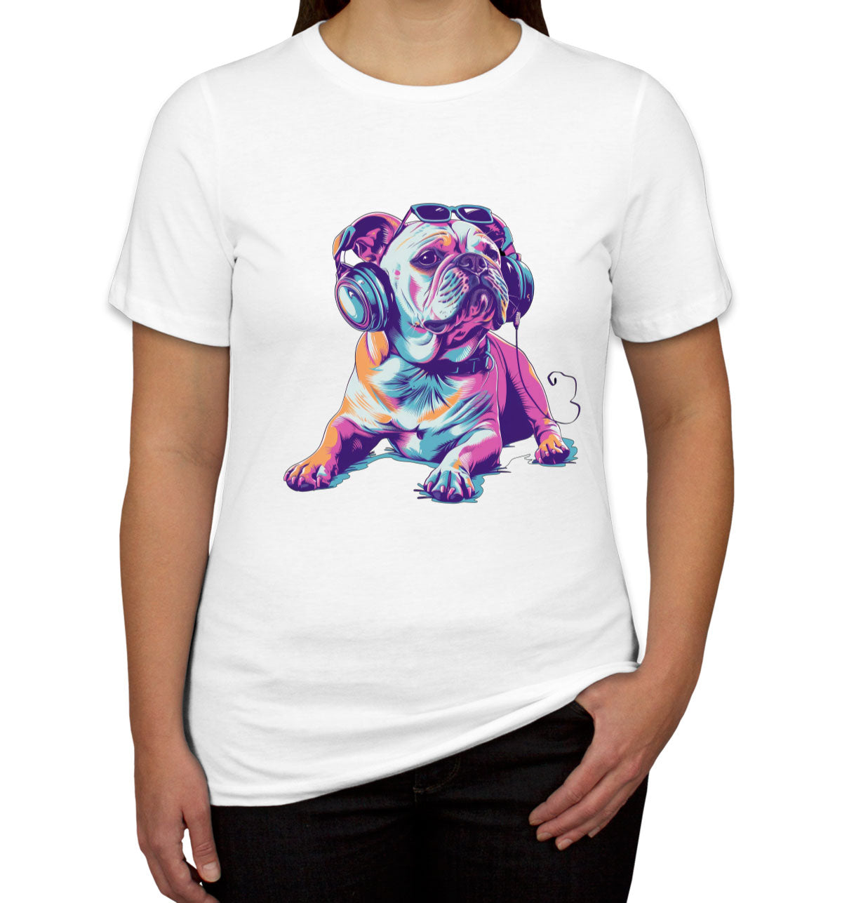 Bulldog With Headphone And Sunglasses Women's T-shirt