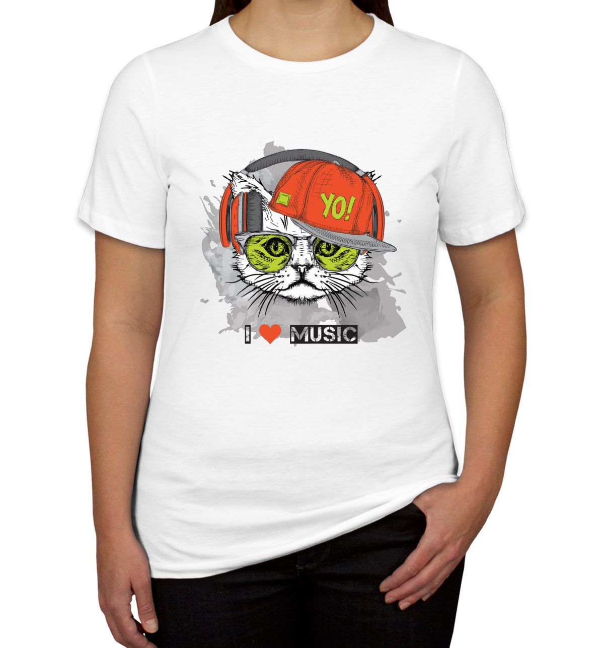 I Love Music Cat With Headphones Women's T-shirt