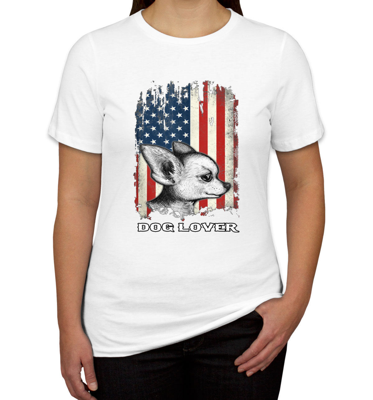 Chihuahua Dog Lover With American Flag Women's T-shirt