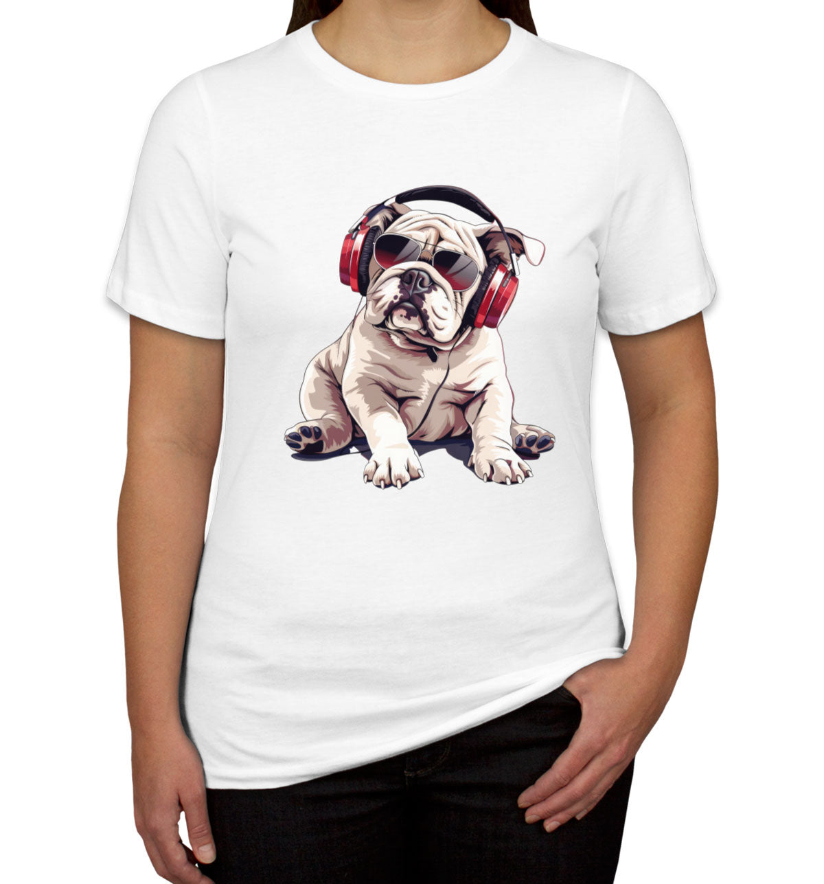 Cool Bulldog With Headphone And Sunglasses Women's T-shirt