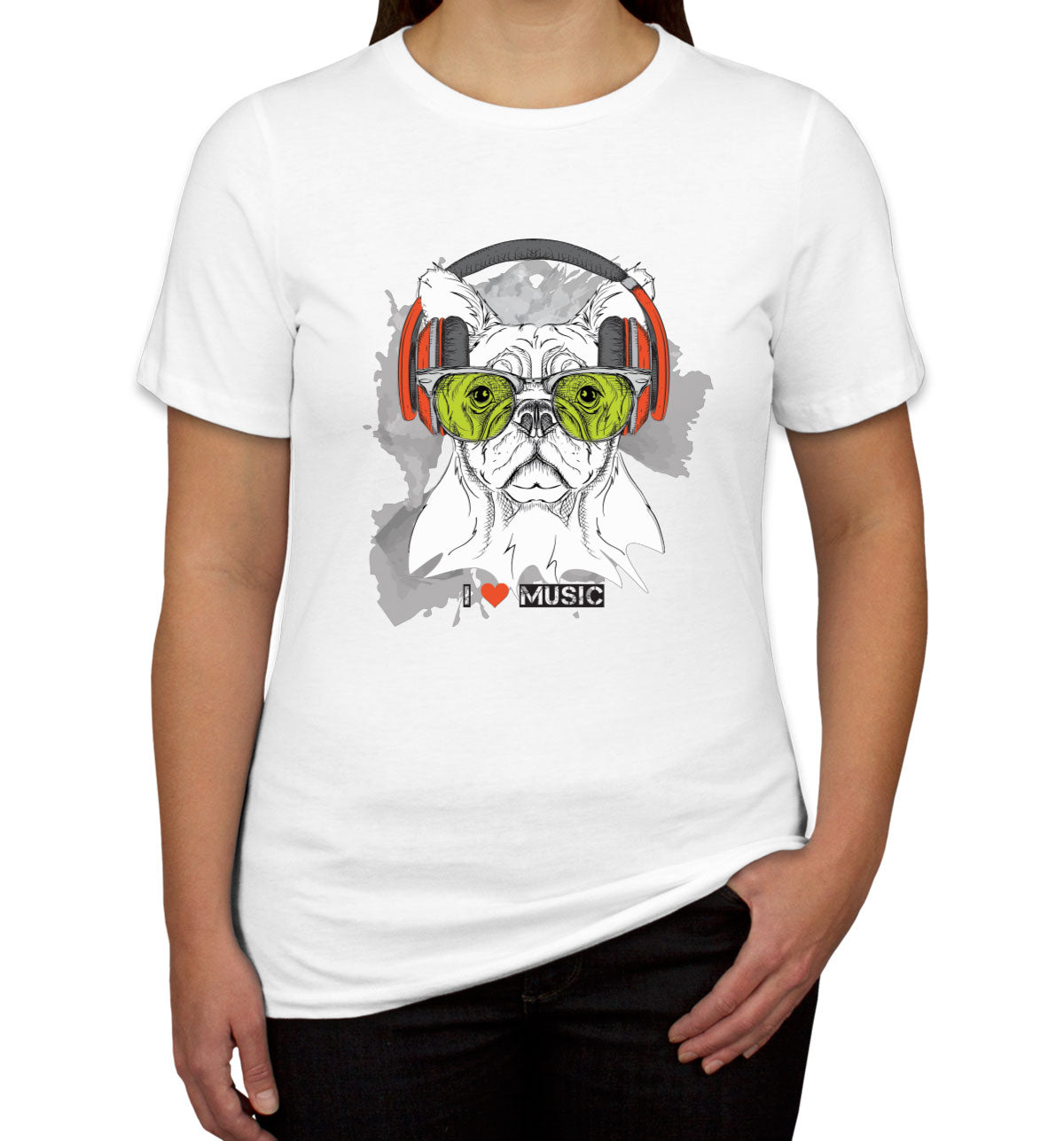 I Love Music Dog With Headphones Women's T-shirt